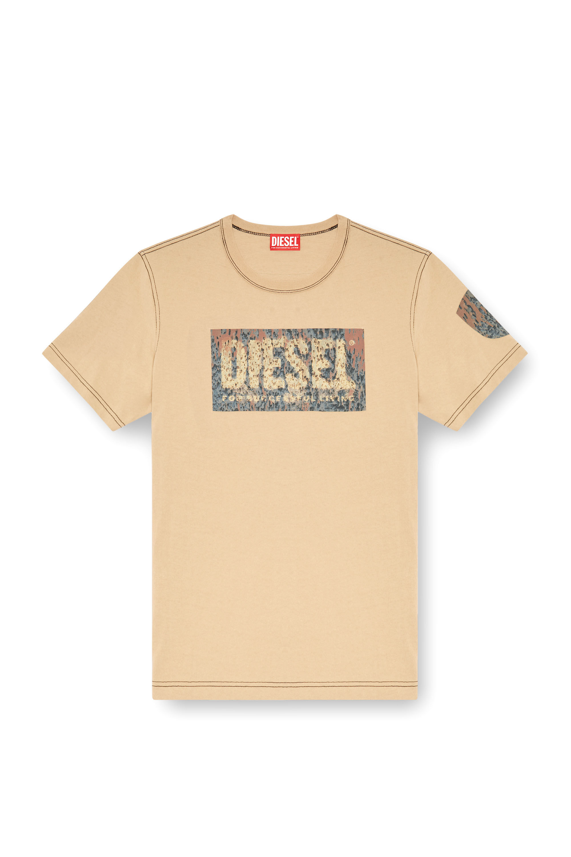 Diesel - T-ADJUST-Q1, Male's T-shirt with graphic patches in Light Brown - 2