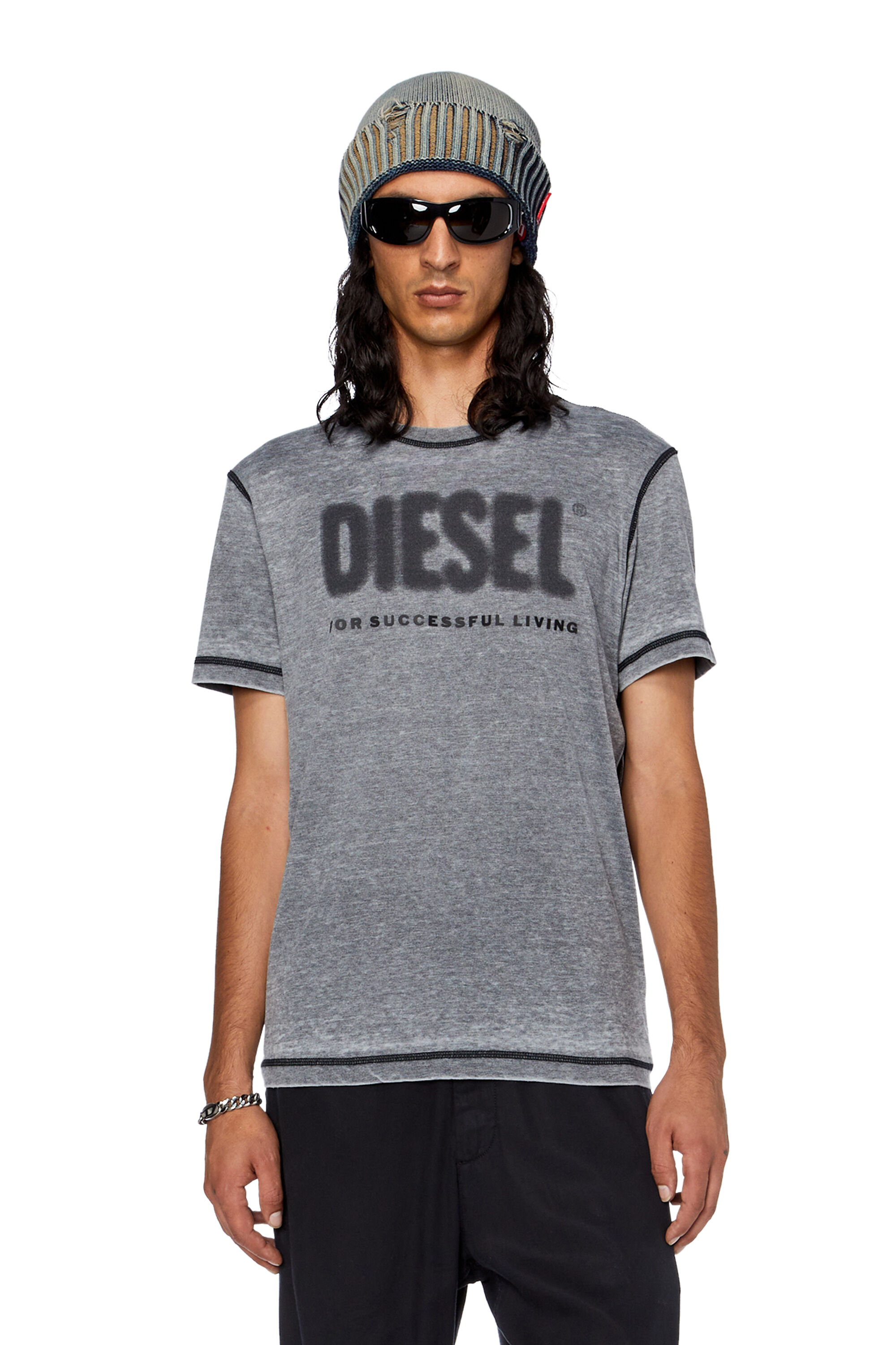 Diesel - T-DIEGOR-L1, T-shirt avec logo burn-out Homme in Gris - 3