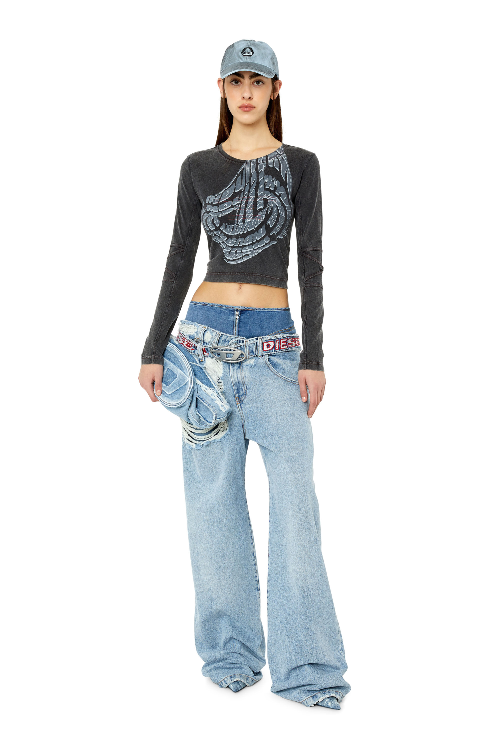 Diesel - T-BALDART, T-shirt à manches longues délavé à l'acide Femme in Noir - 1