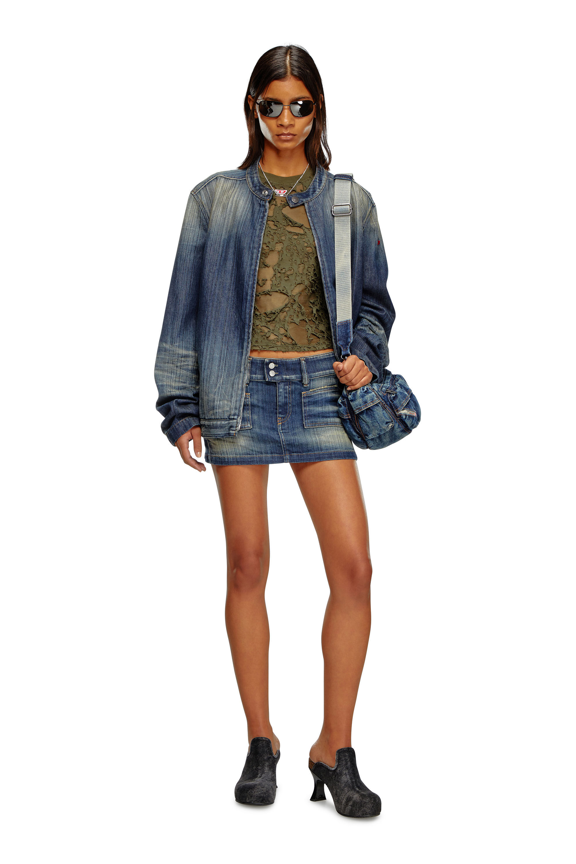 Diesel - DE-HUSH-MINI, Female's Mini skirt in denim in Medium Blue - 1