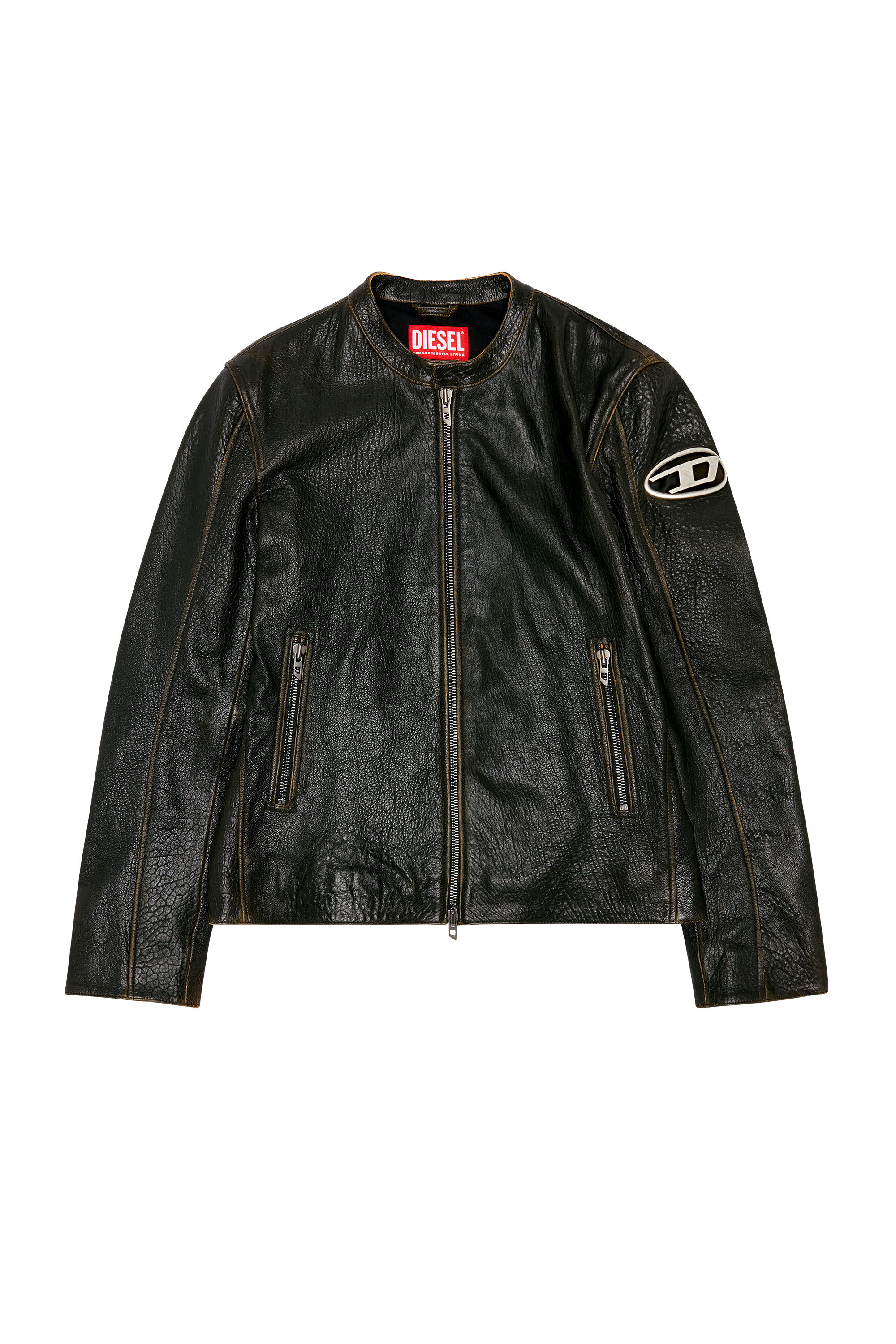 Men s Biker jacket in wrinkled leather L COBBE Diesel