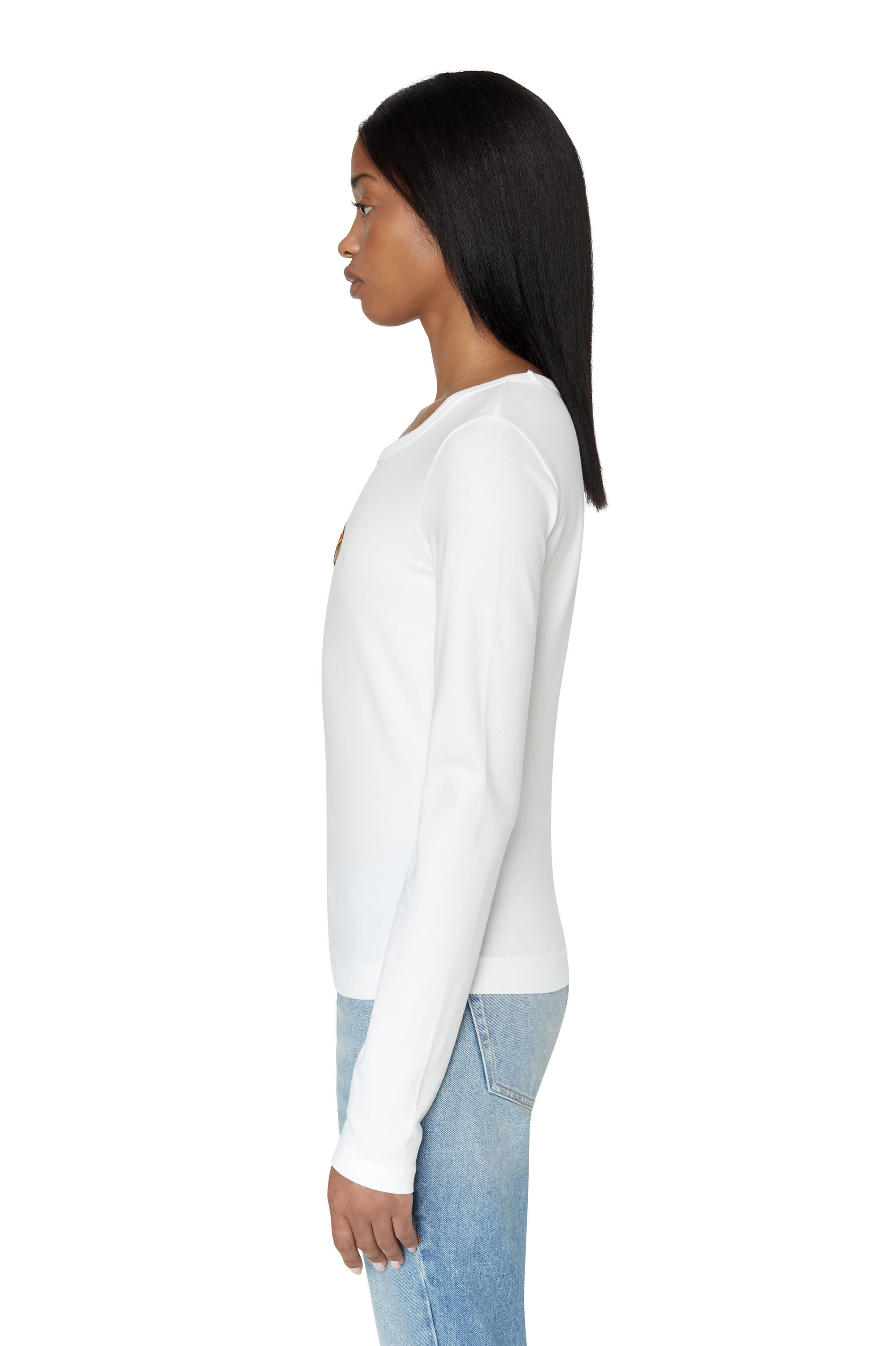 T ANGIE Women s Long sleeve cotton T shirt cut out logo Diesel