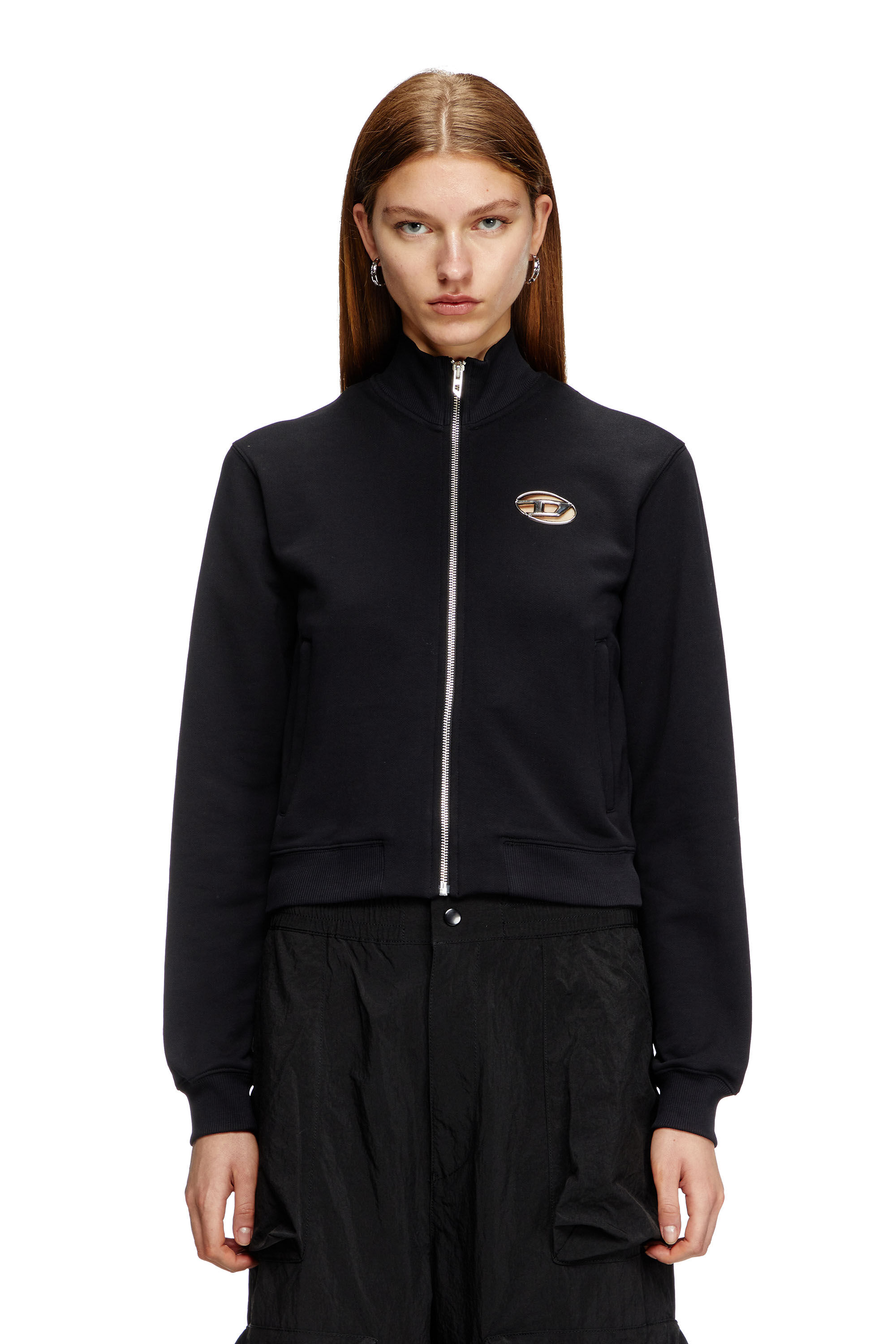 Diesel - F-FLACIN, Sweat-shirt zippé avec logo cut-out Femme in Noir - 3
