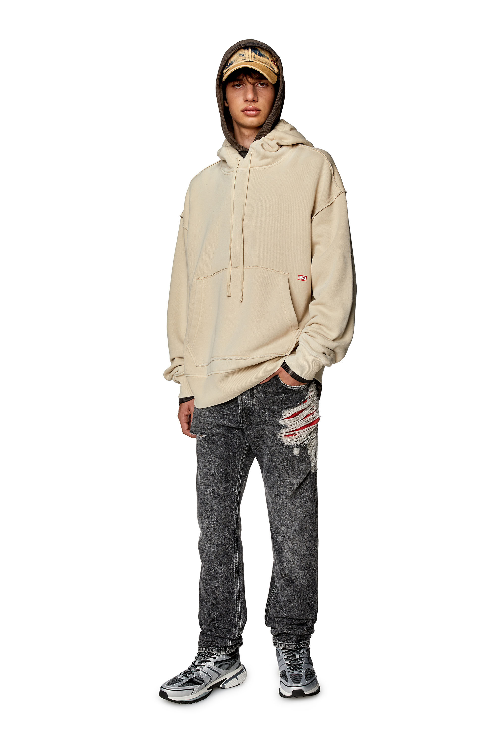 Diesel - S-MACS-HOOD-RW, Male's Hoodie with Diesel Panther logo in Beige - 1