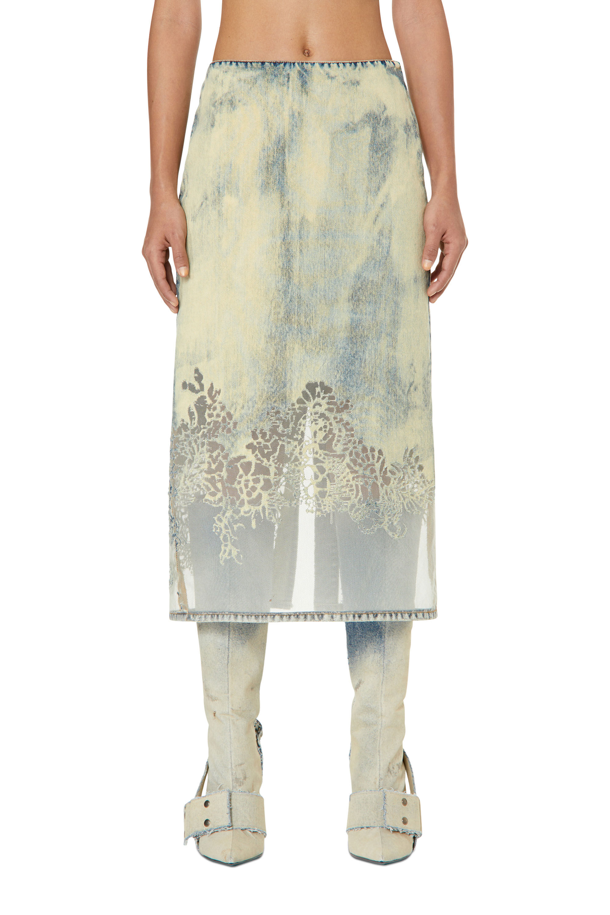 Diesel - DE-PRA-FSC, Female's Midi skirt in lace denim in Light Blue - 3