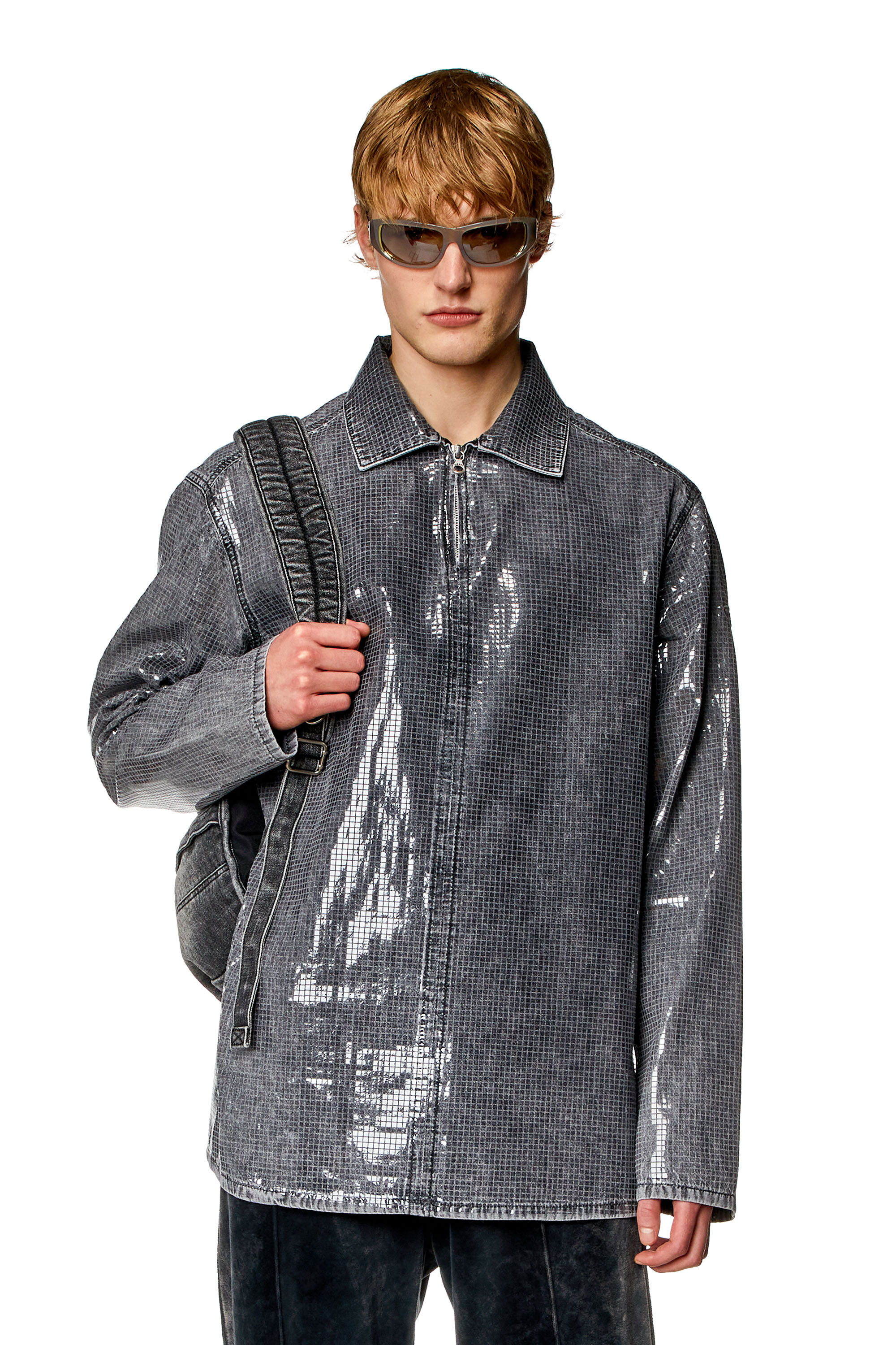 Diesel - D-BRAD-S, Male Overshirt in sequin denim in Grey - Image 3
