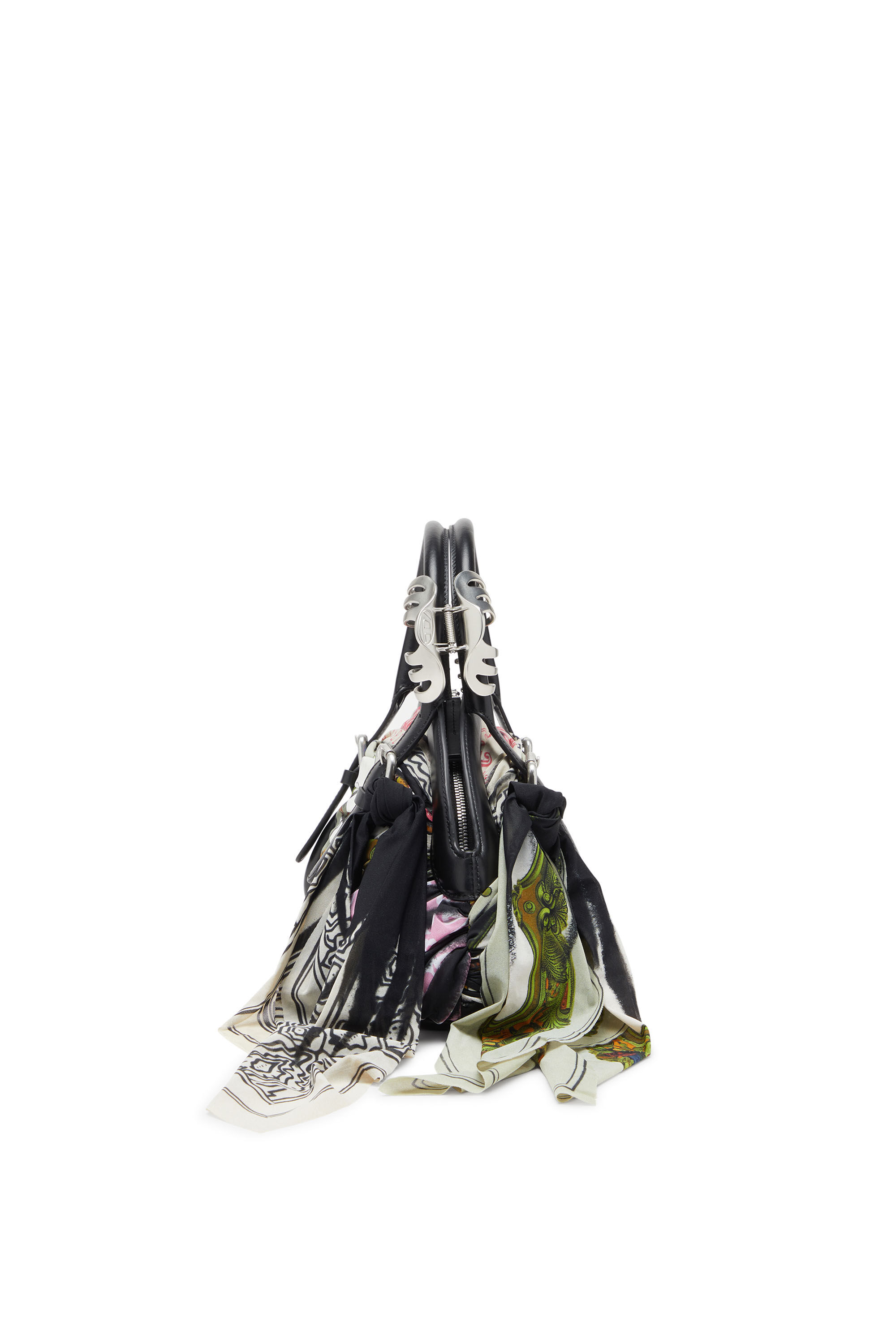 Diesel - TRASH-D TOP HANDLE, Female's Trash-D-Bandana handbag in leather and jersey in Black/White - 4