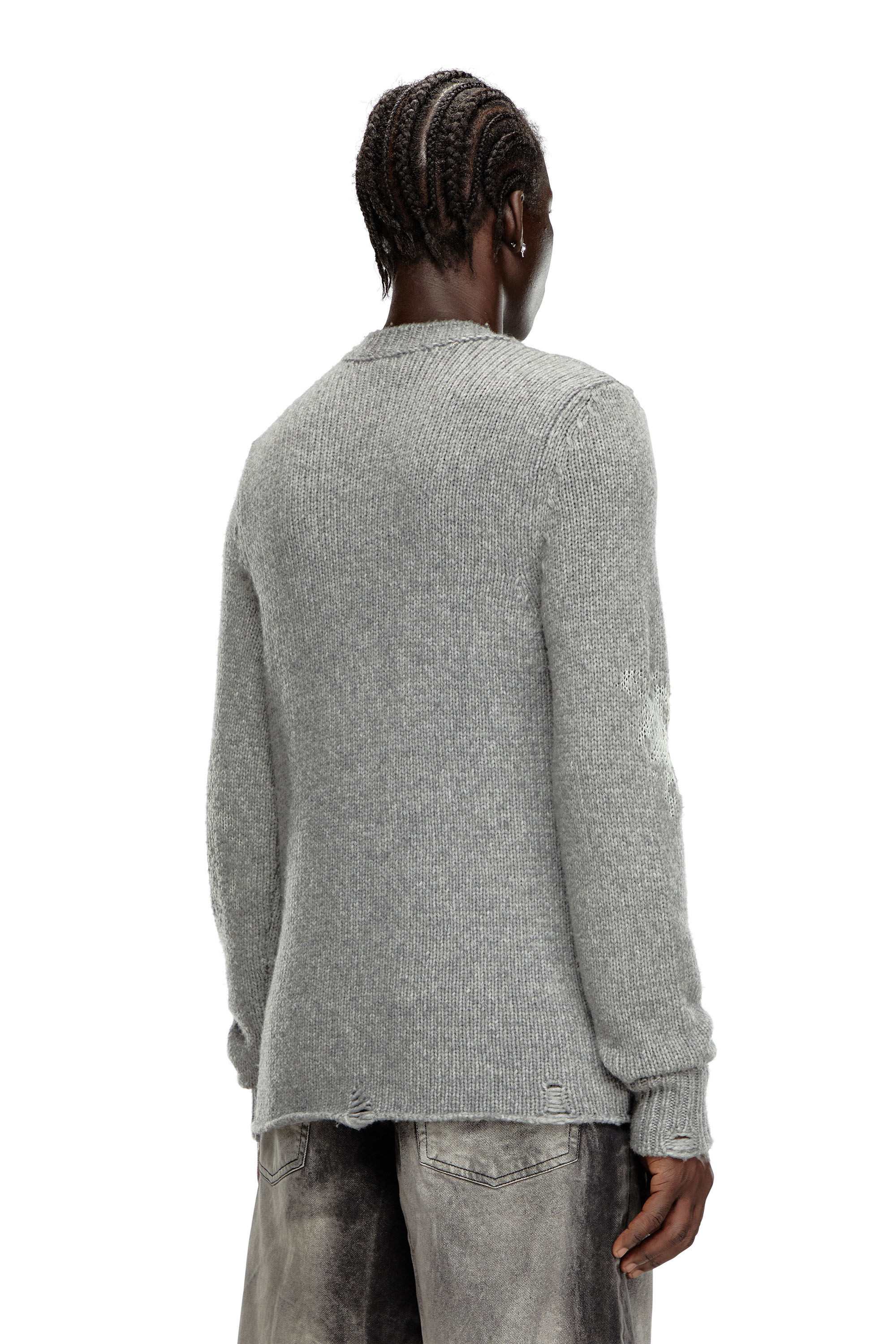 Diesel - K-NORMAN, Male's Distressed jumper in wool blend in Grey - 4