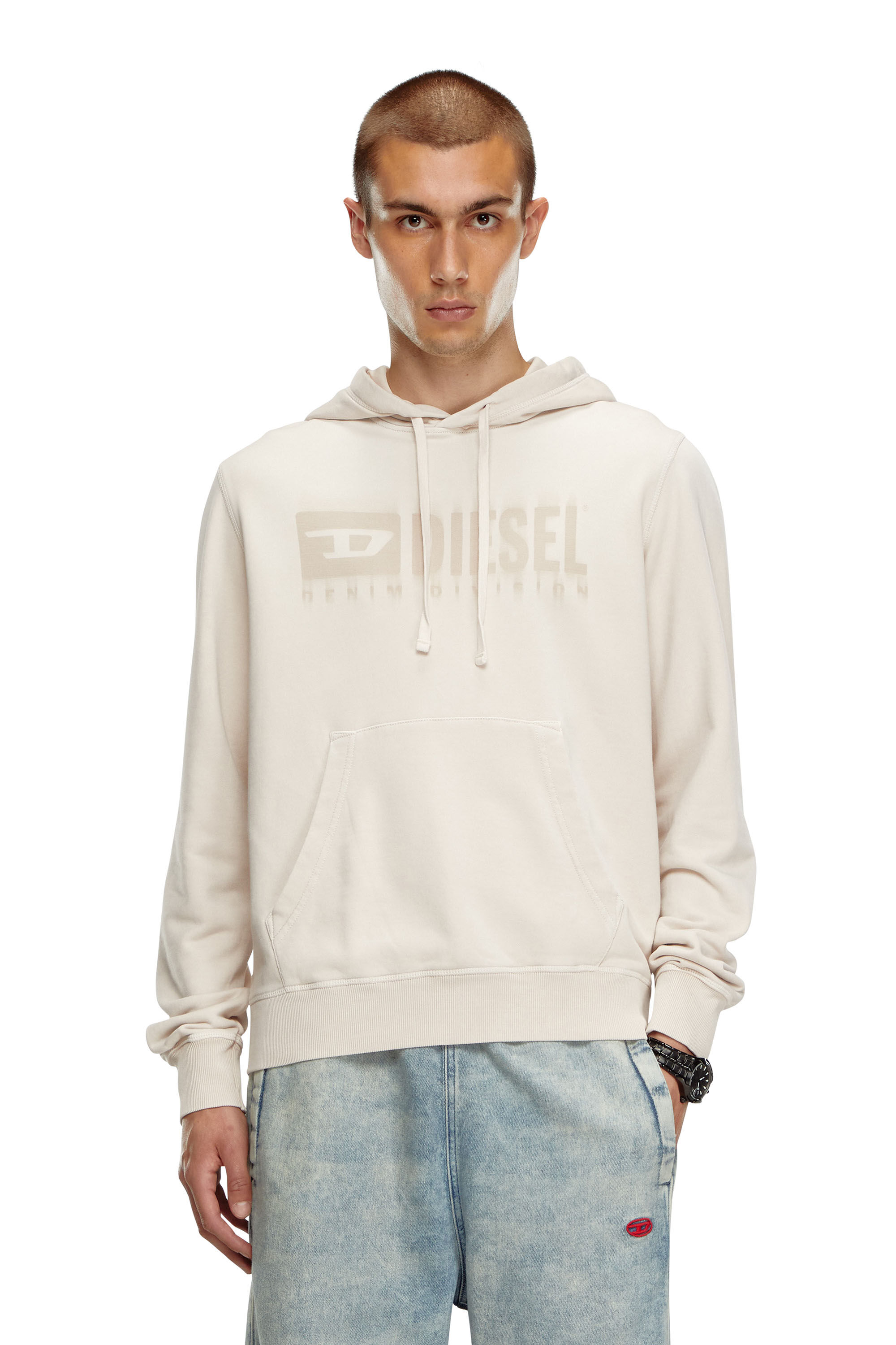 Diesel - S-GINN-HOOD-K44, Sweat-shirt à capuche délavé avec logo Denim Division Homme in Beige - 3