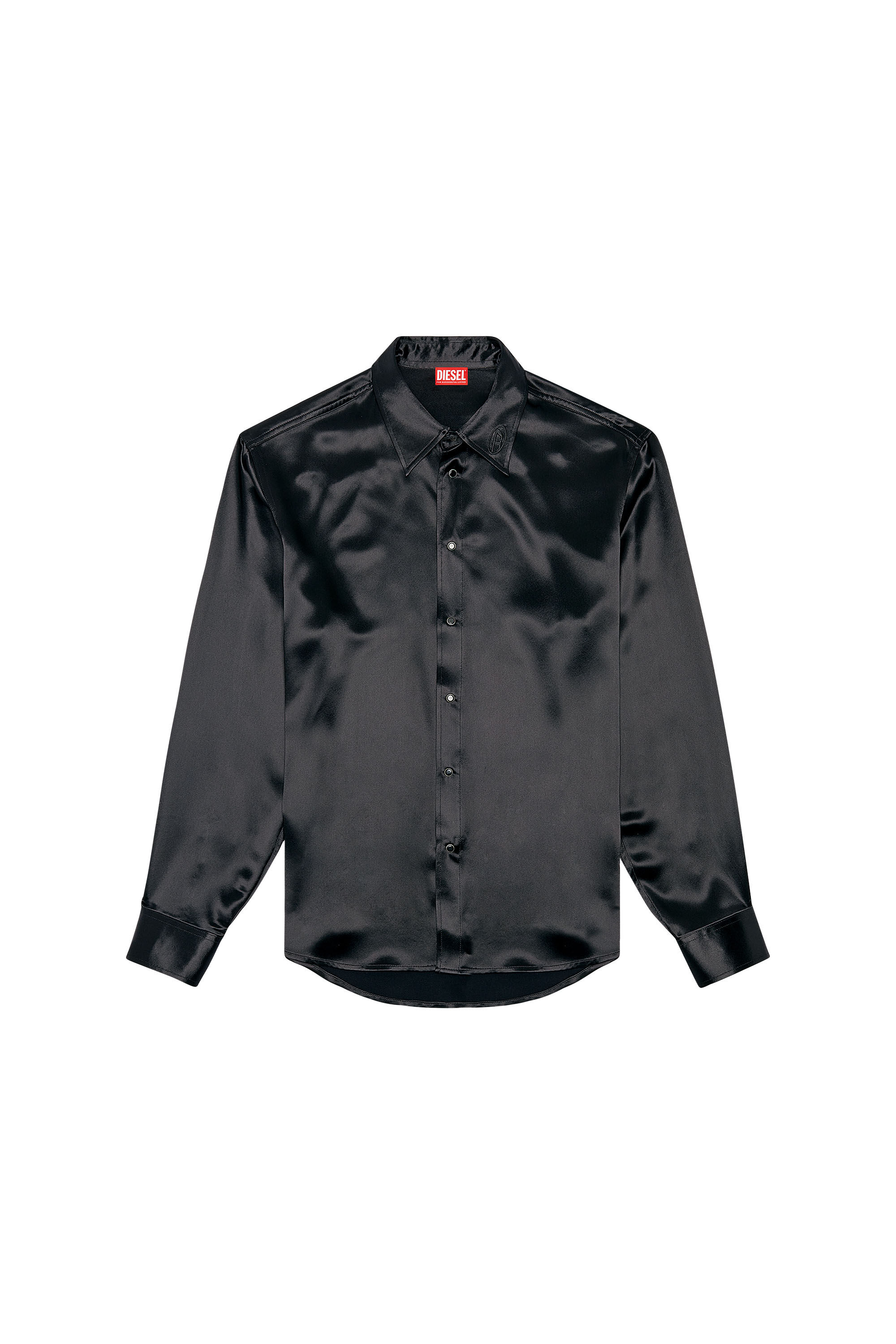 Chemise en satin avec col a logo brode Homme Noir Diesel
