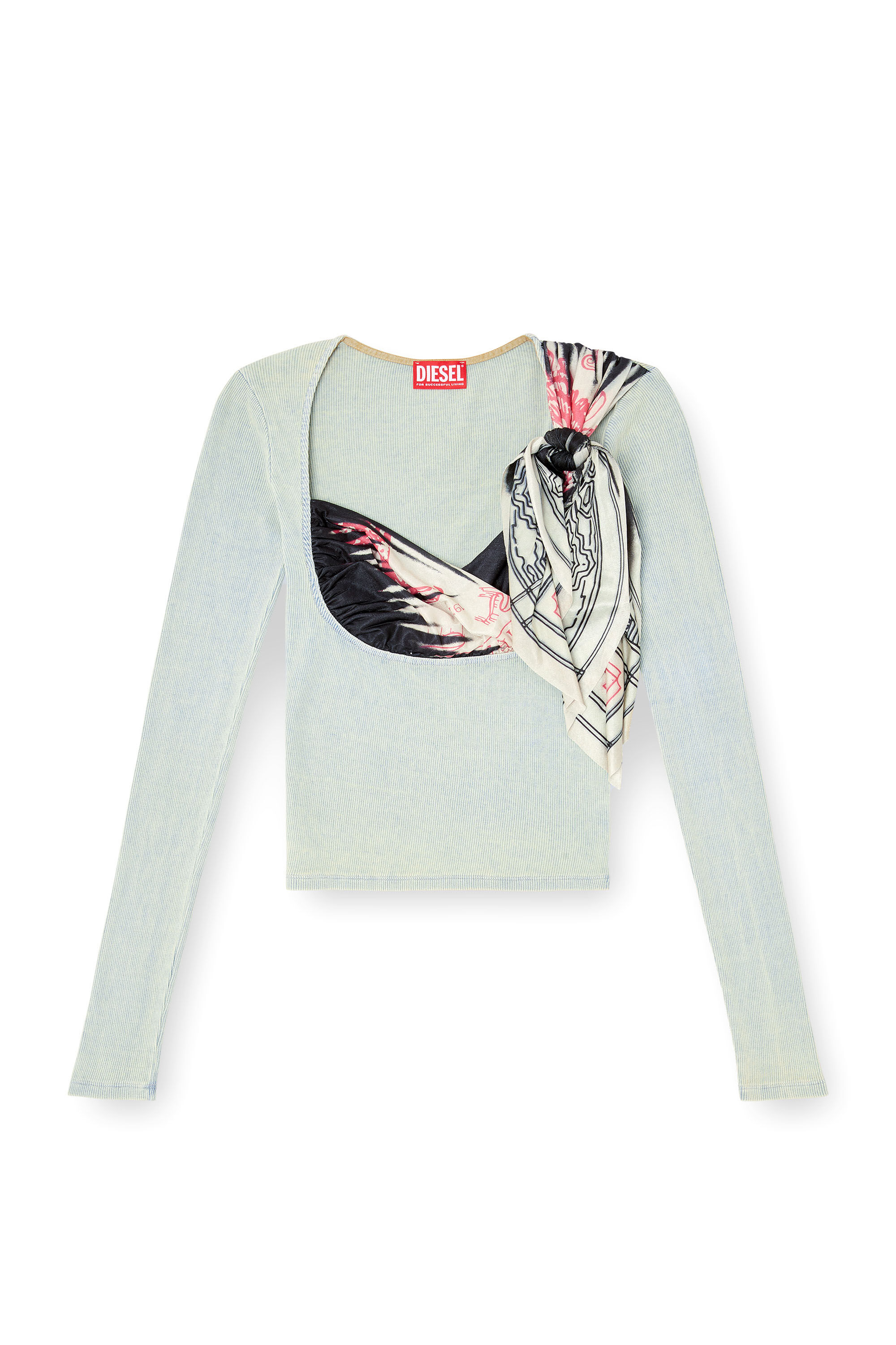 Diesel - T-LERYA, Top côtelé avec buste drapé style bandana Femme in Polychrome - 2