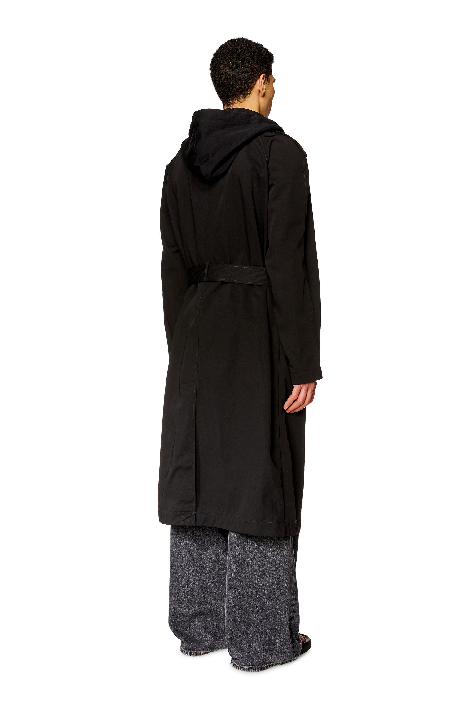 Diesel - J-MATTHEW, Trench-coat en sergé de nylon avec capuche Homme in Noir - 4