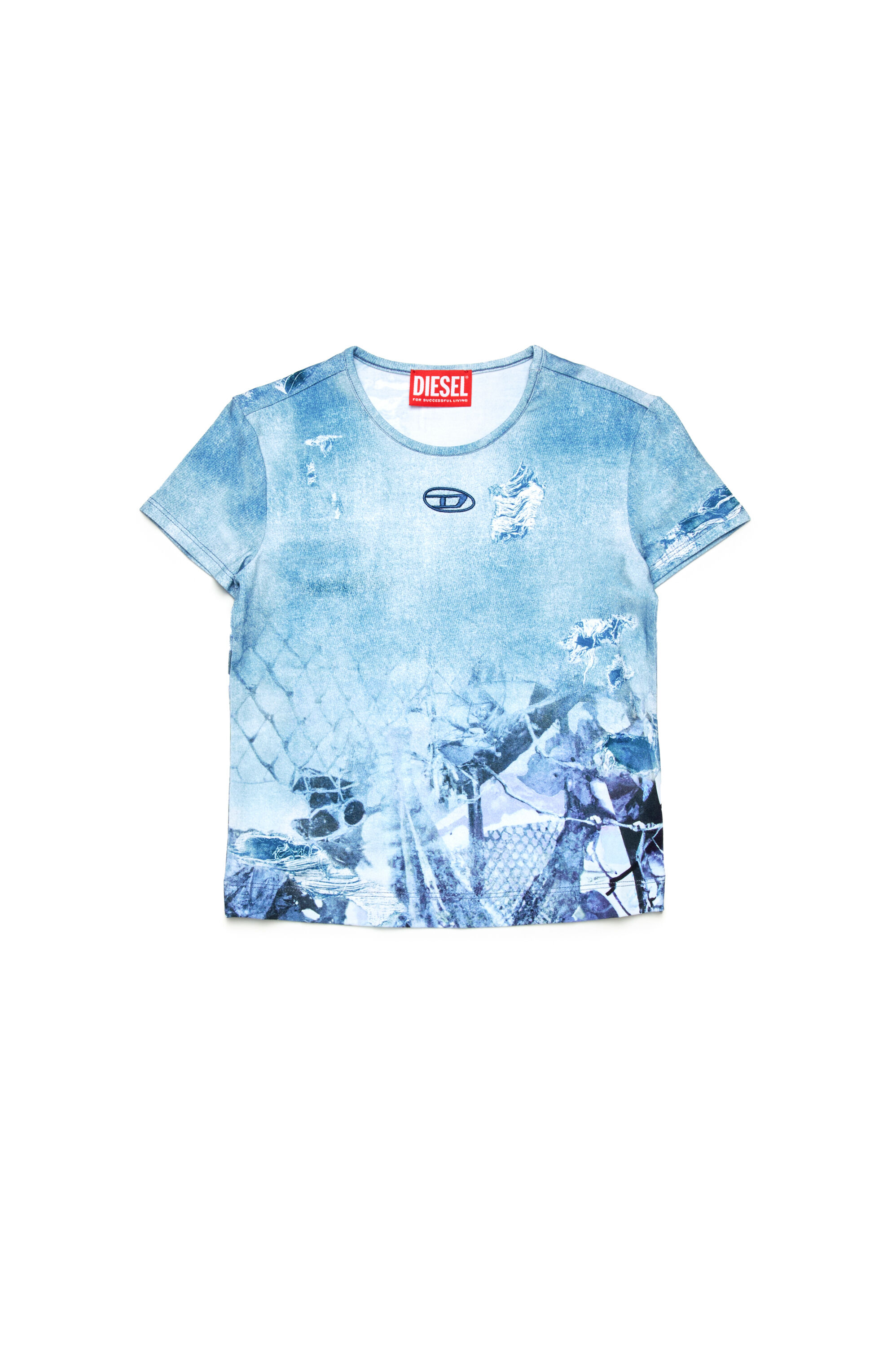 Diesel - TUNCSKI, Female's T-shirt with Camouflower print in Light Blue - 1