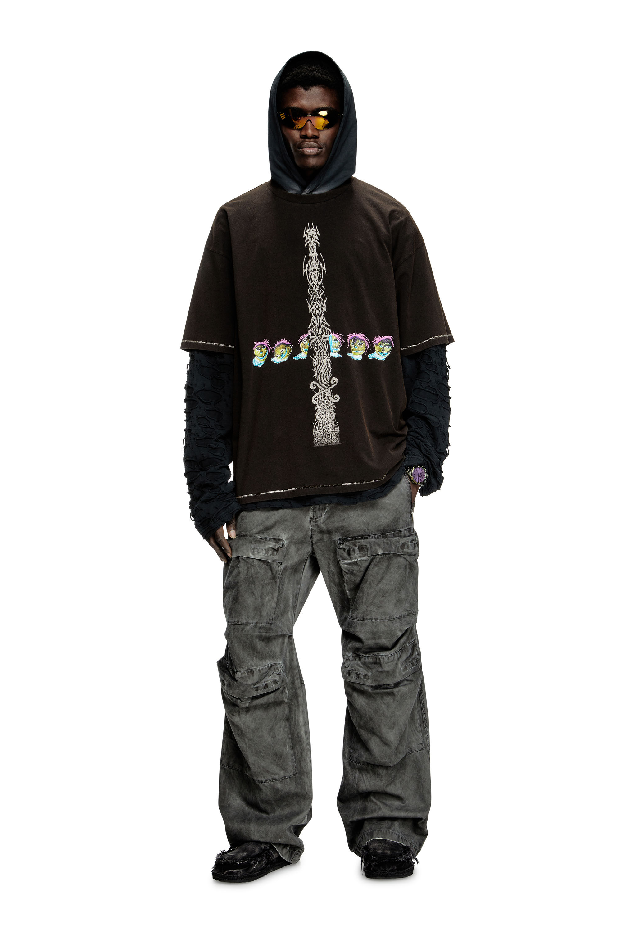 Diesel - T-BOXT-R4, Male's Acid-wash T-shirt with printed graphics in Black - 1