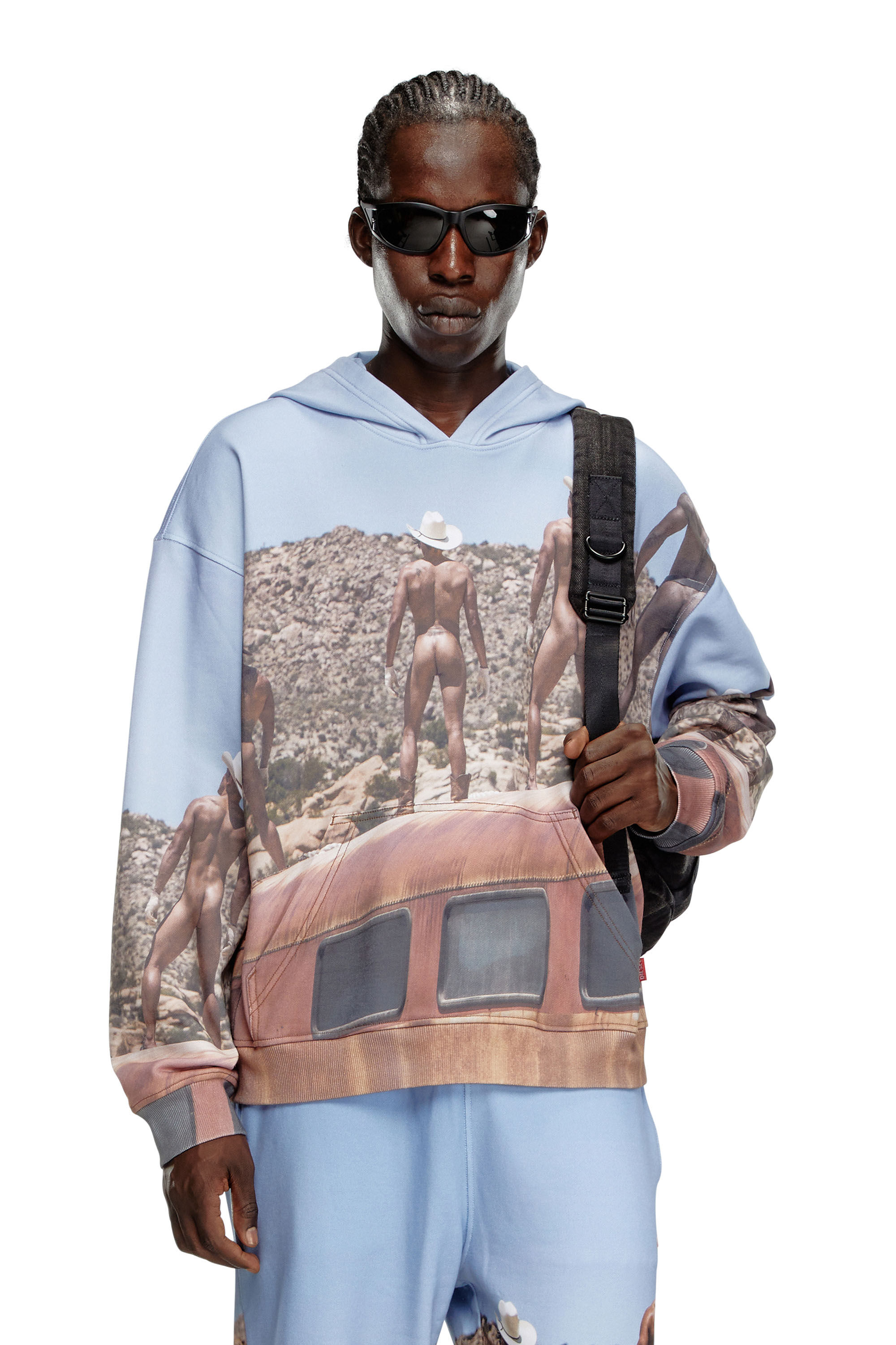Diesel - PR-S-NLABEL-HOOD-HVB, Unisex's Hoodie with all-over print in Blue - 3