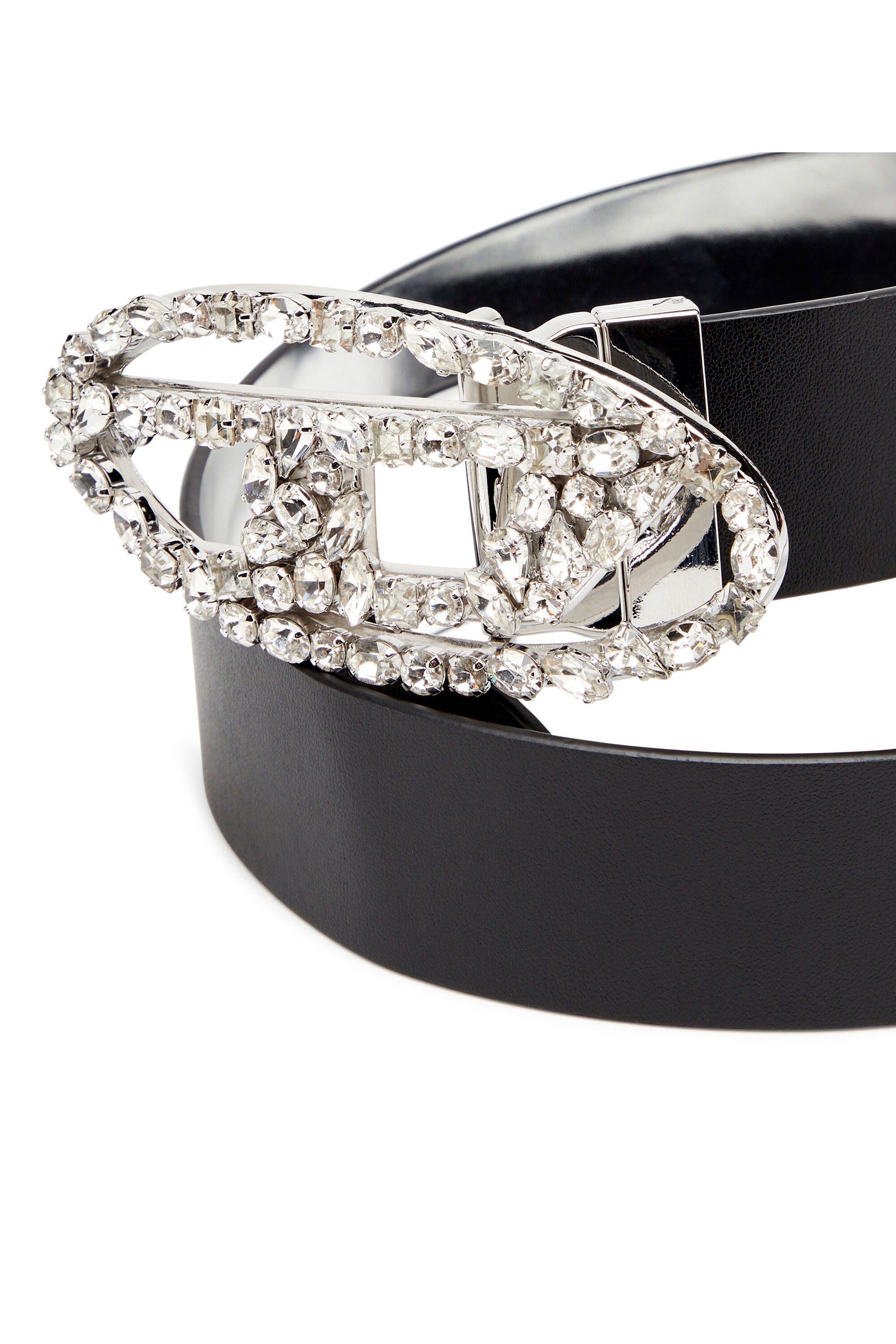Diesel - B-1DR W REV, Female's Reversible leather belt with crystal buckle in Black - 3