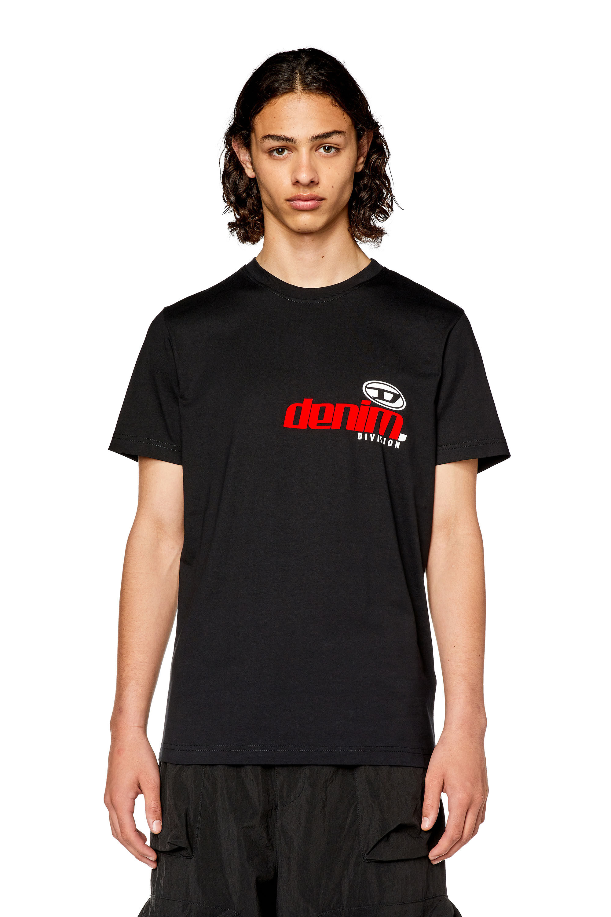 Diesel - T-DIEGOR-L14, Male's T-shirt with shiny and flocked print in Black - 5
