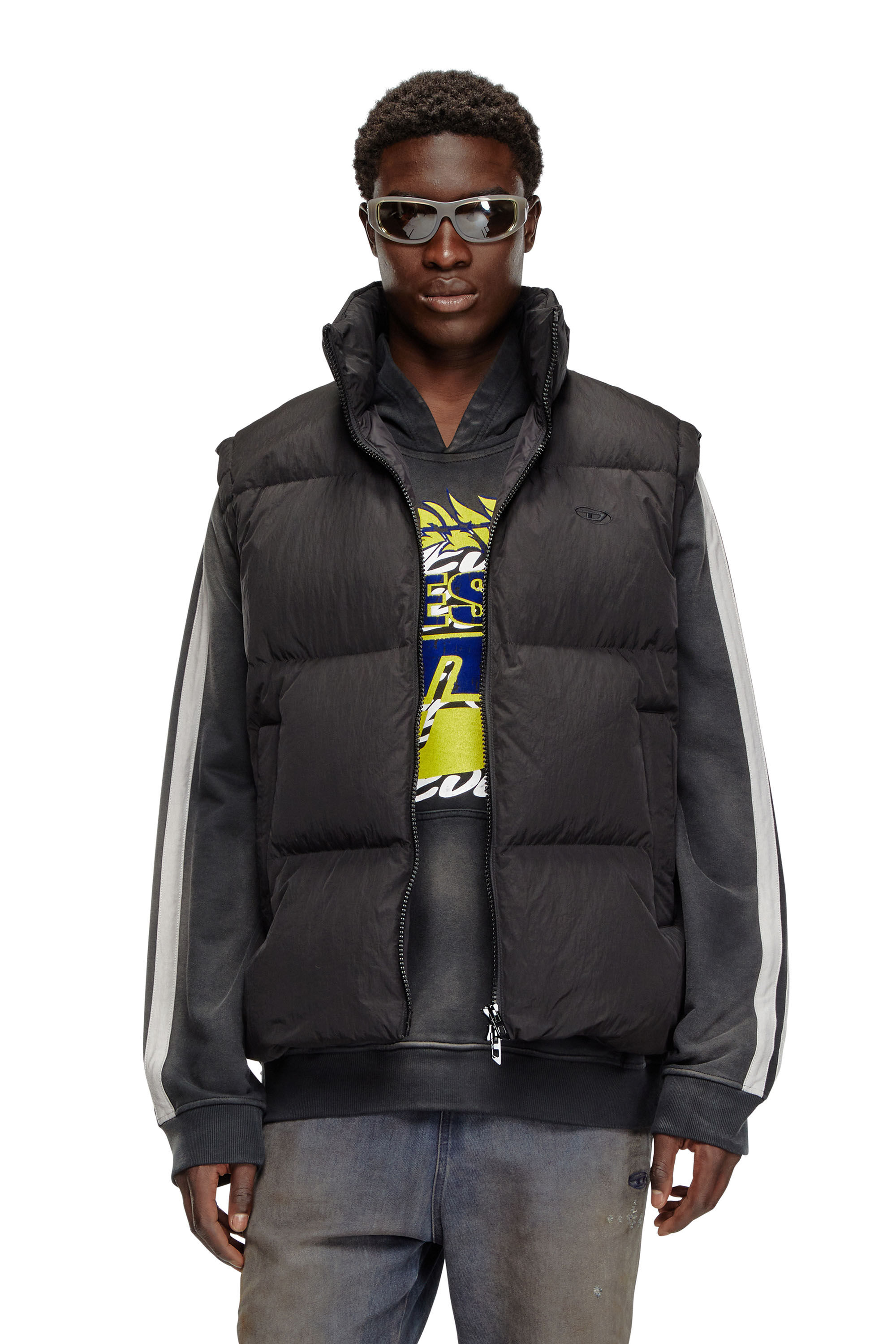 Gilet en duvet en nylon froisse Homme Noir Diesel