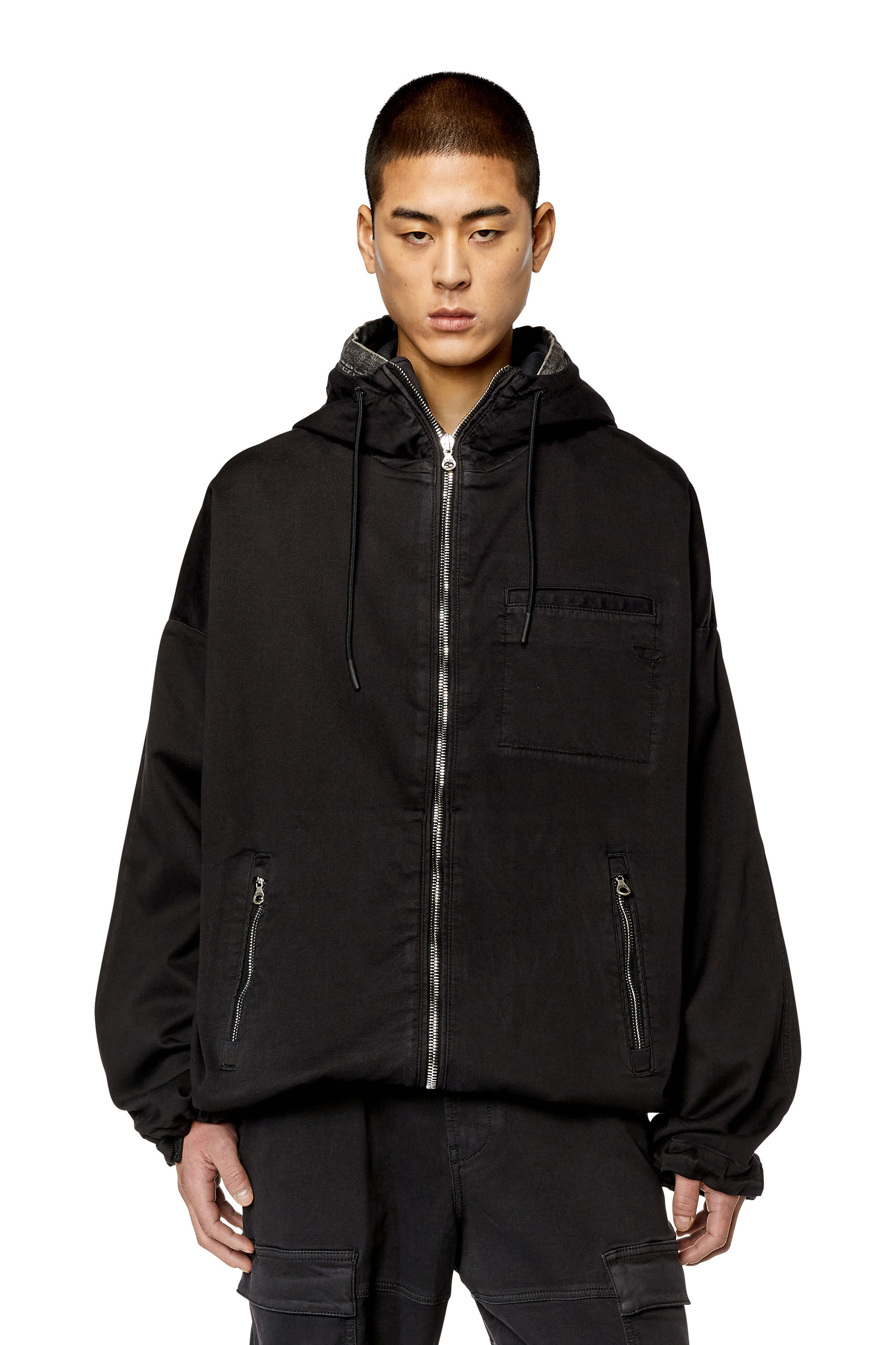 Men s Hooded JoggJeans jacket Black Diesel