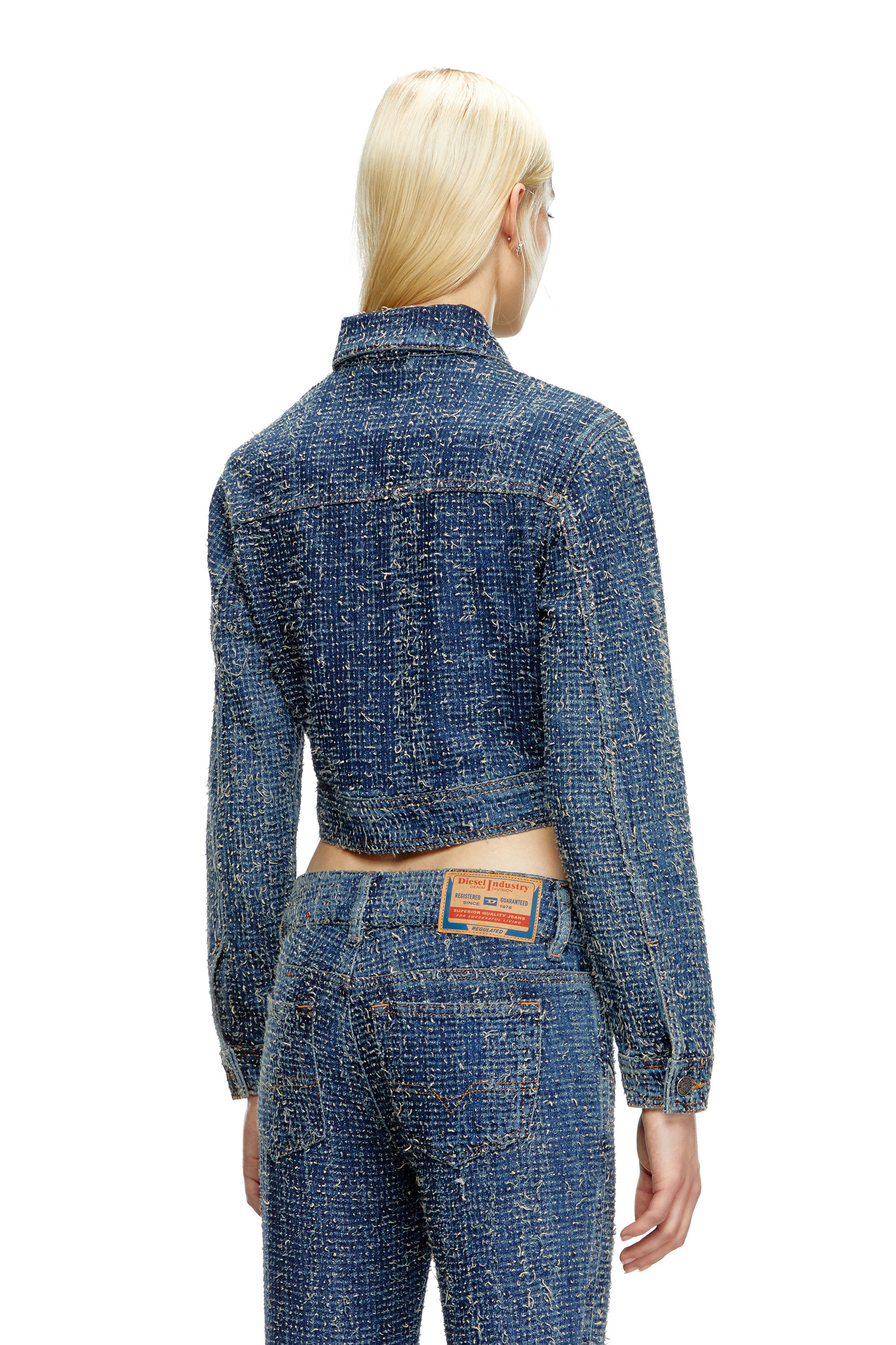 Diesel - DE-ATEL-S, Veste crop en denim bouclé Femme in Bleu - 5