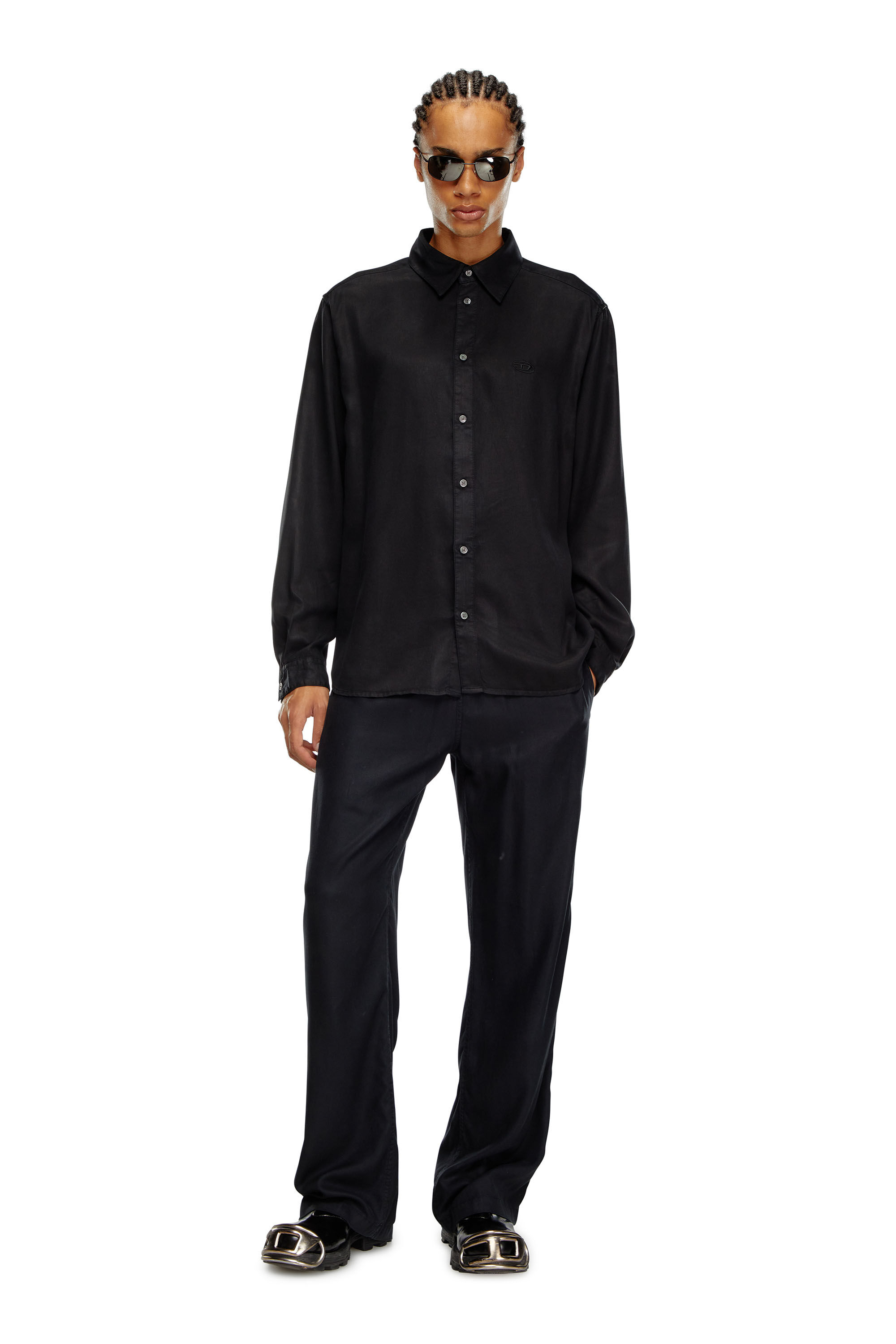 Diesel - S-SIMPLY-C, Male's Fluid shirt with logo embroidery in Black - 1