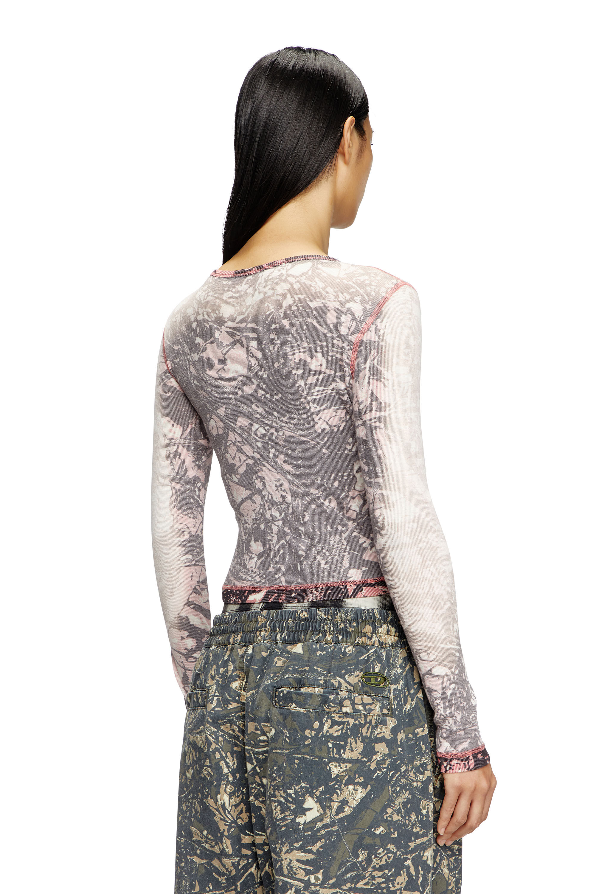 Diesel - T-BANESS-Q1, Female's Long sleeved top with glitch camo print in Pink/Grey - 4