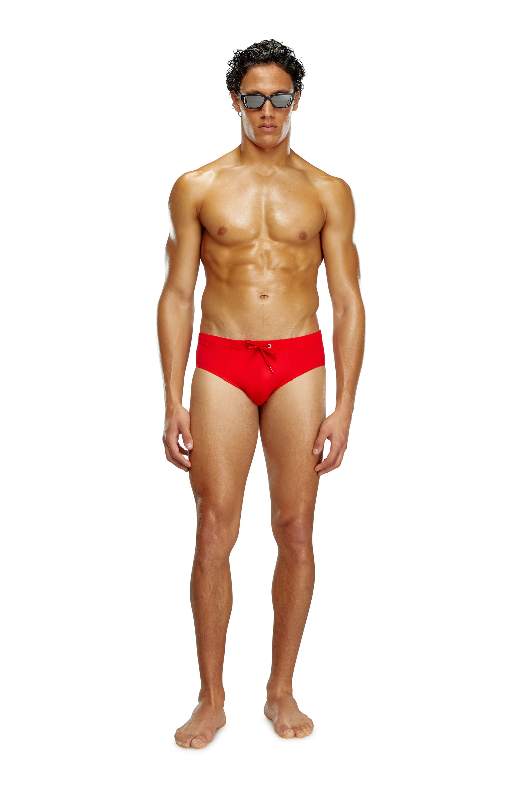 Diesel - BMBR-ALFIE, Male's Swim briefs with tonal logo print in Red - 1