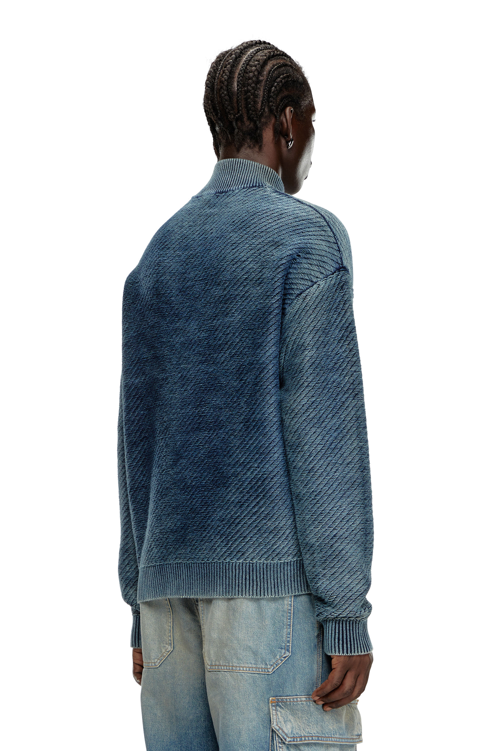 Diesel - K-KLEVERY-ZIP, Male's Denim-effect zip-up cardigan in cotton in Blue - 2