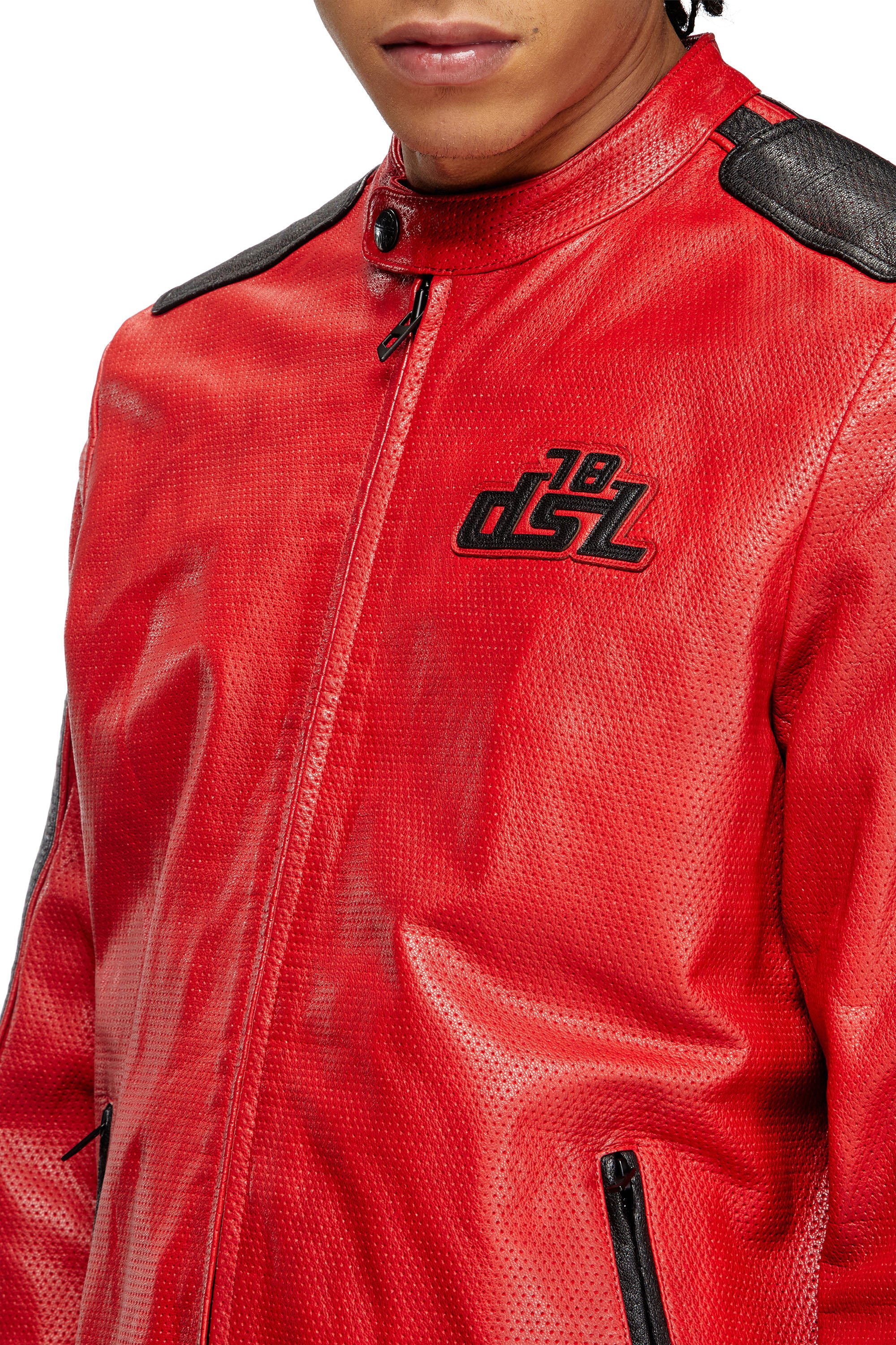 Diesel - L-POP, Veste de motard en cuir perforé Mixte in Rouge - 4