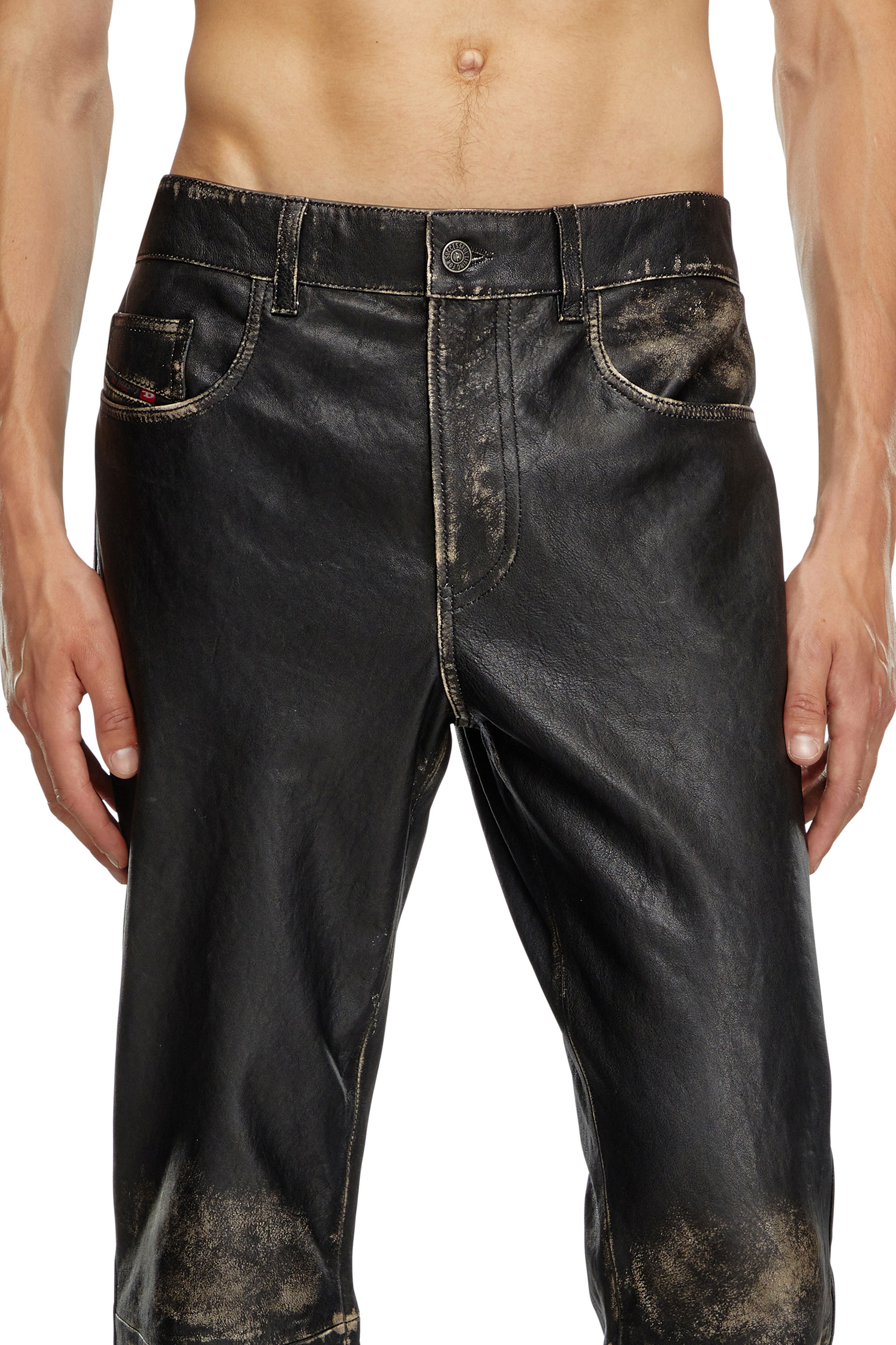 Diesel - P-BLIXIA, Male's Distressed leather pants in Black - 4