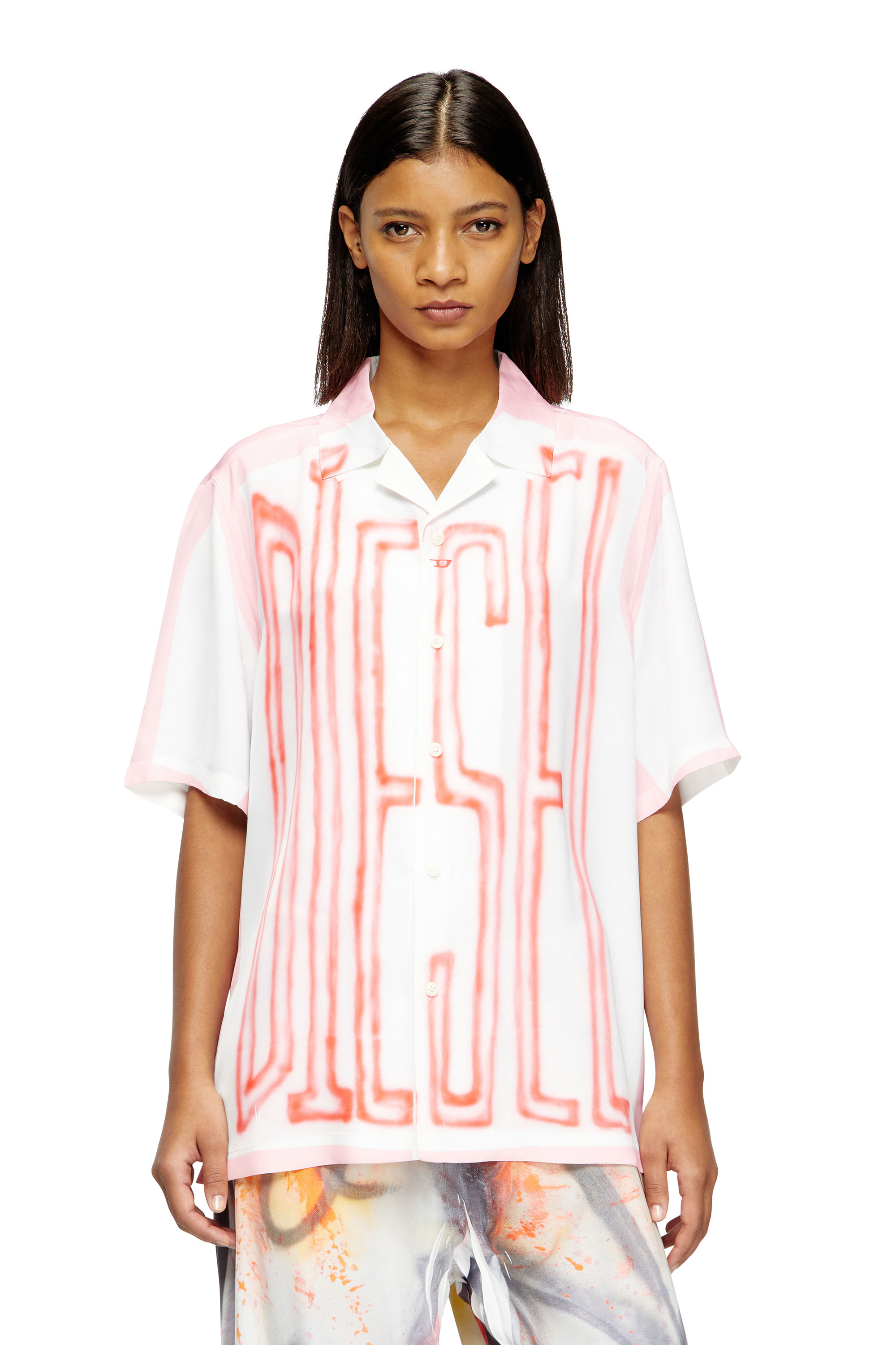 Diesel - C-PAROSHORT-GRAFFITI-FRA, Chemise bowling en satin avec logo graffiti Mixte in Polychrome - 4