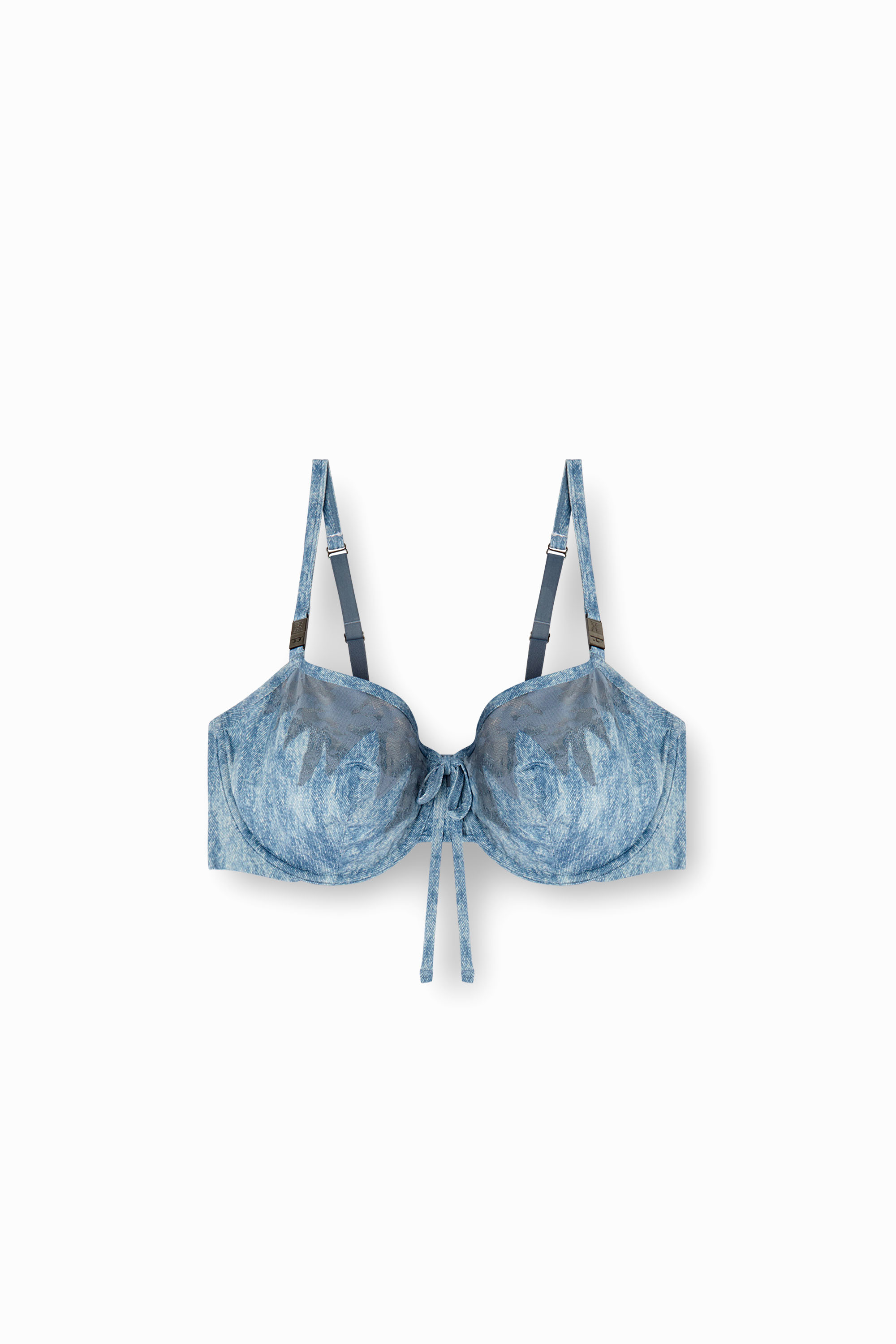 Diesel - C-BALCONETTE-LACE-BRA, Soutien-gorge balconnet en microfibre et dentelle effet camouflage Femme in Bleu - 4