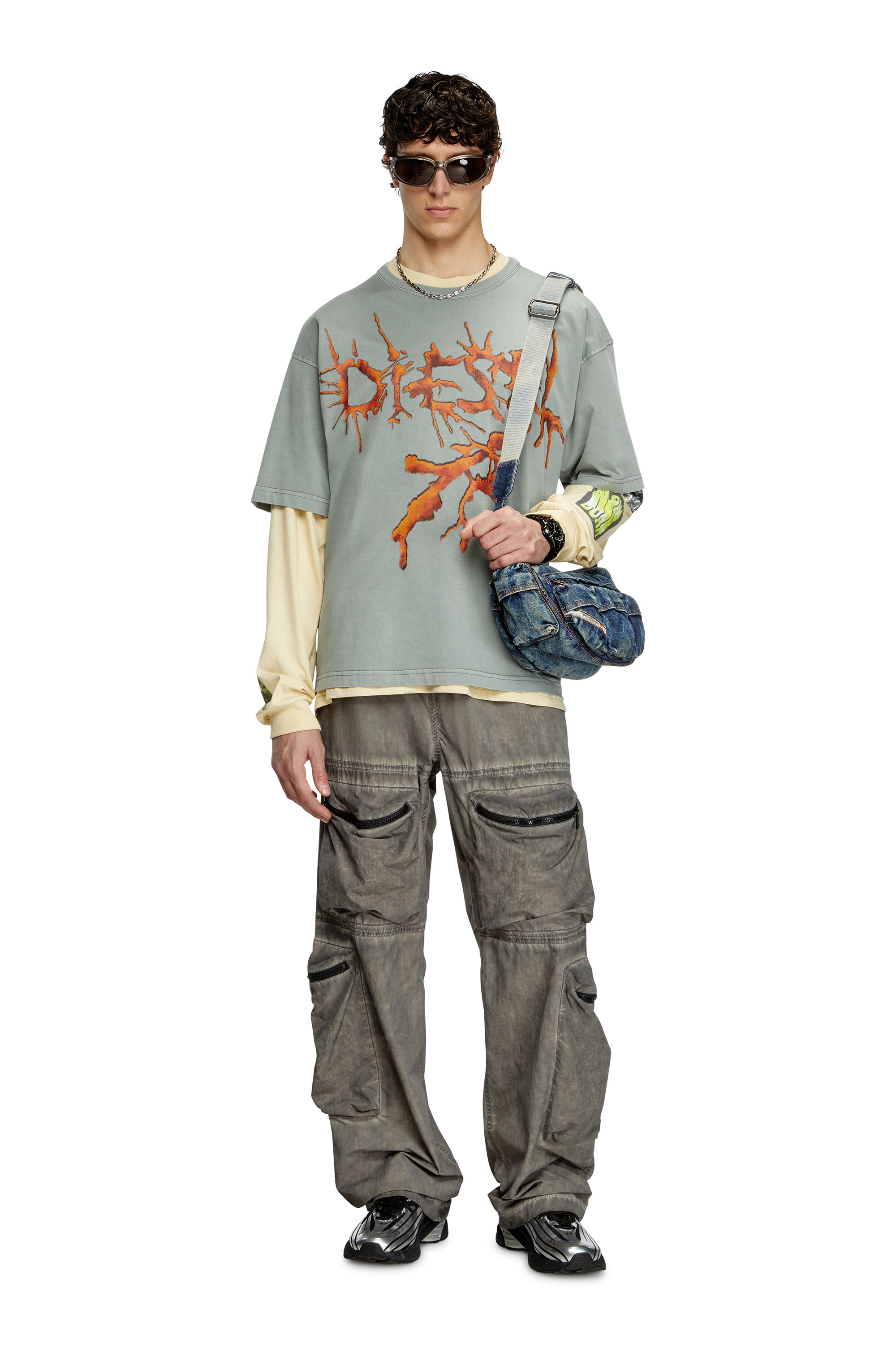 Diesel - T-BOXT-R28, Male's T-shirt with tattoo graphics in Grey - 2