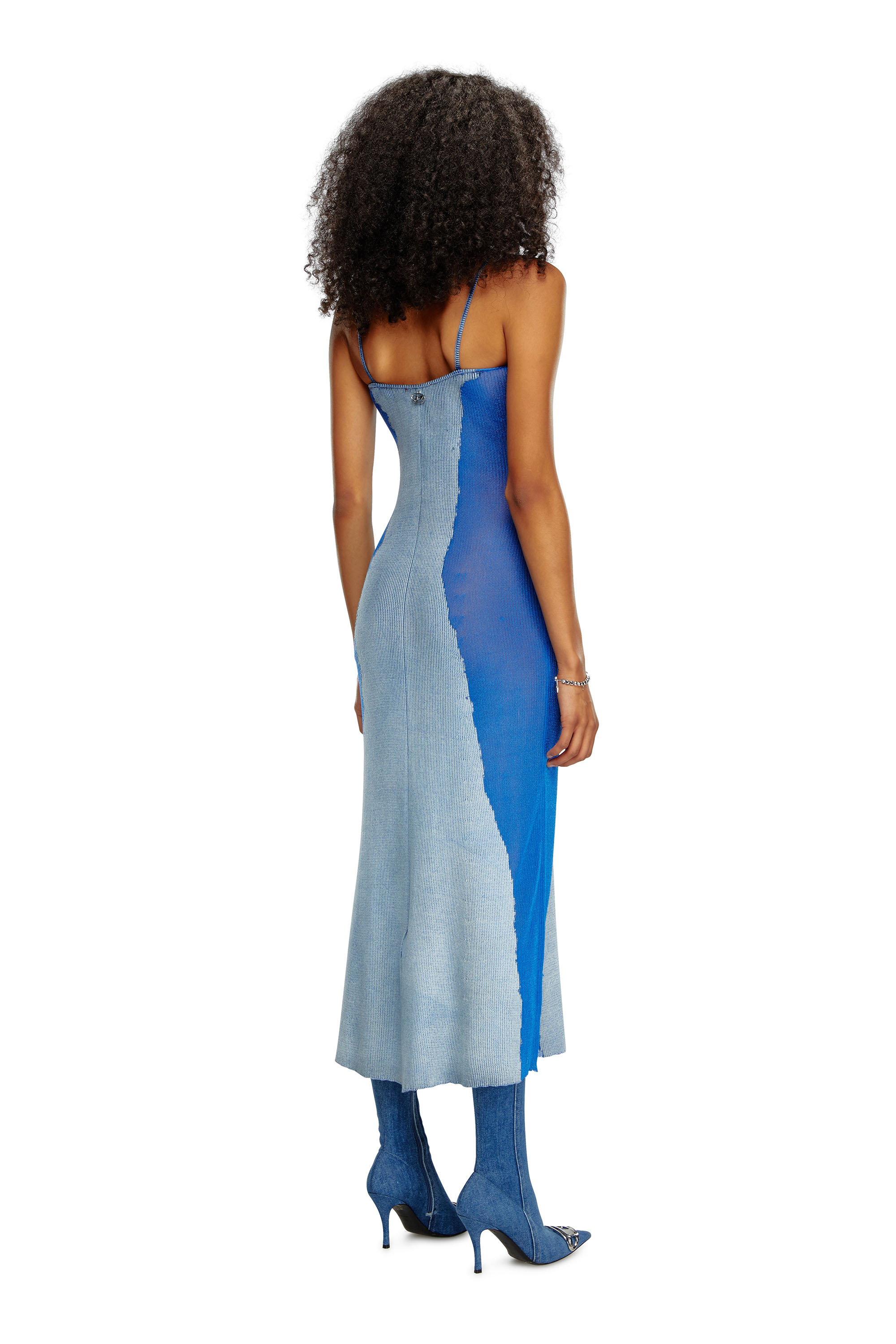 Diesel - M-EDAGLIA, Robe nuisette midi en maille dévorée Femme in Bleu - 2