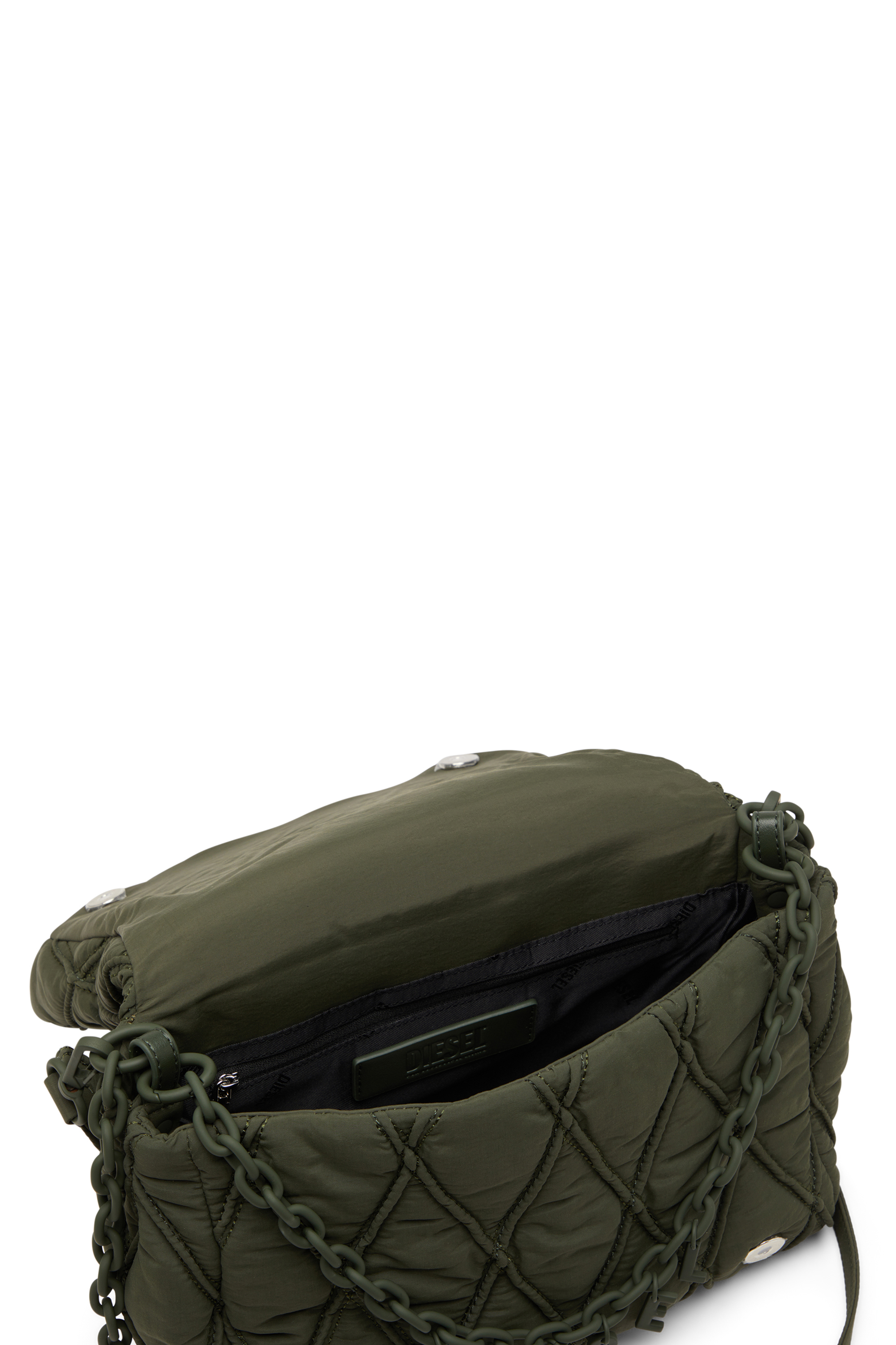 Diesel - CHARM-D SHOULDER M, Female's Charm-D M-Shoulder bag in quilted nylon in Dark Green - 4