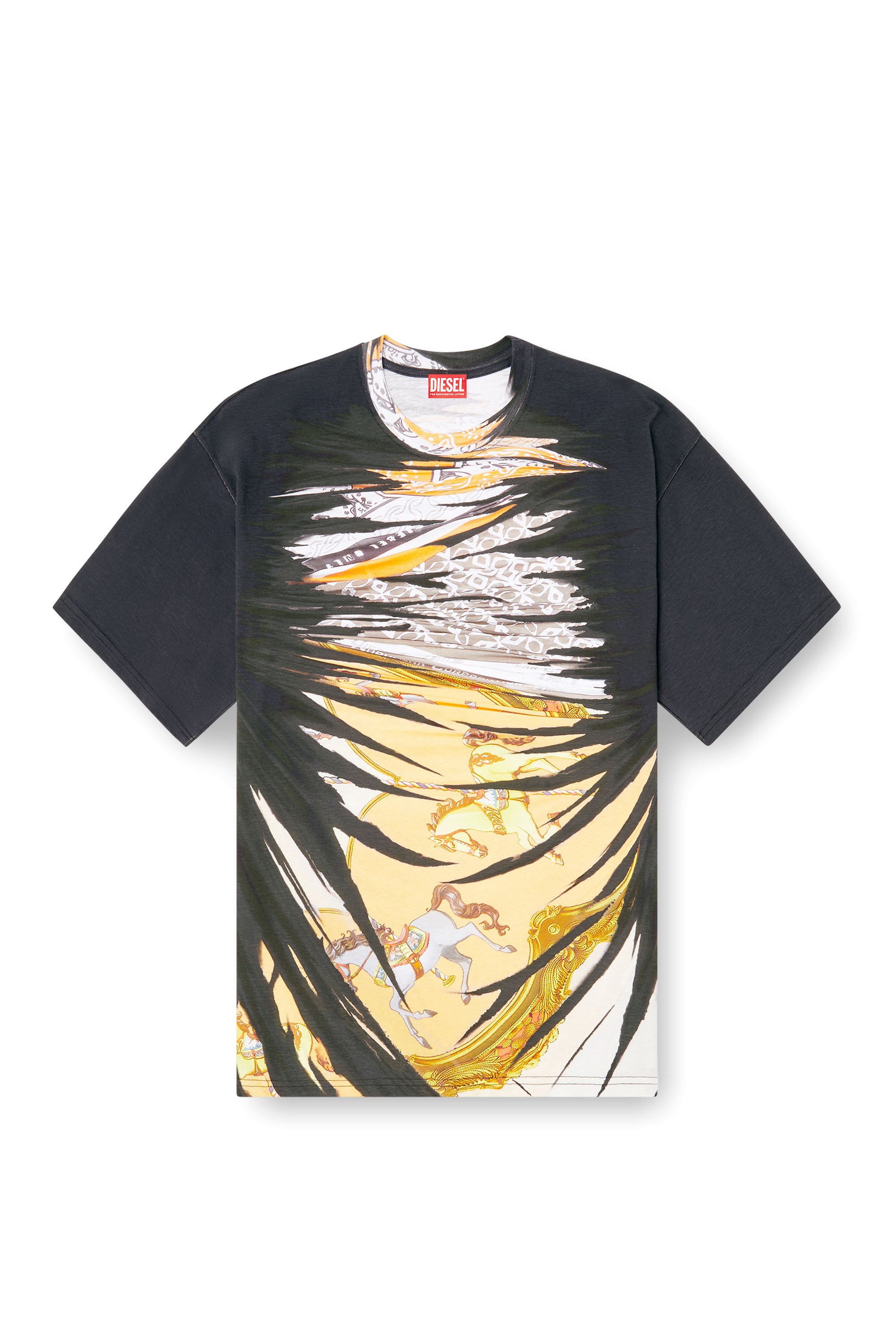 Diesel - T-BOXT-R25, Male's T-shirt with regal bandana print in Black/Yellow - 4