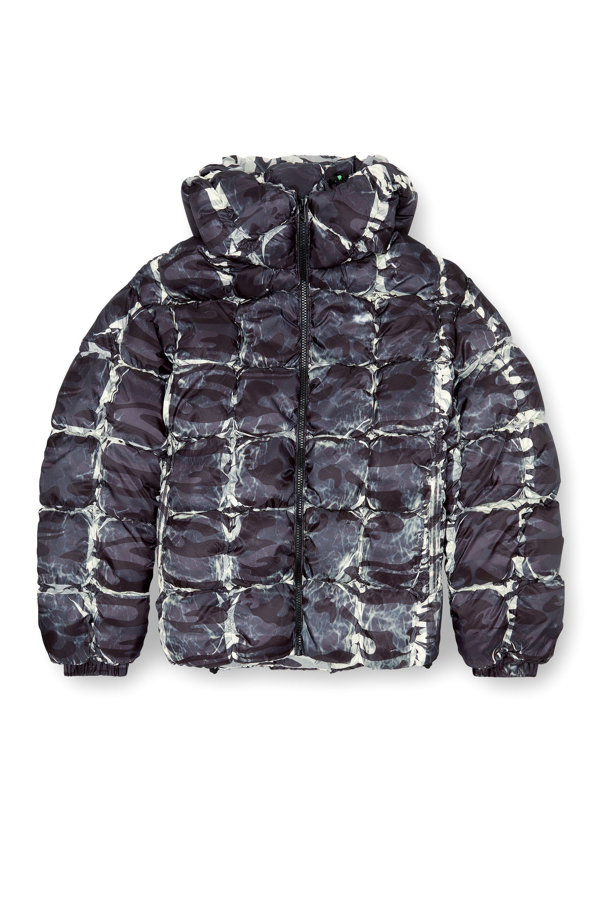 Diesel - W-CLAUS-CAMU, Male Hooded puffer jacket with camo print in Grey - Image 3