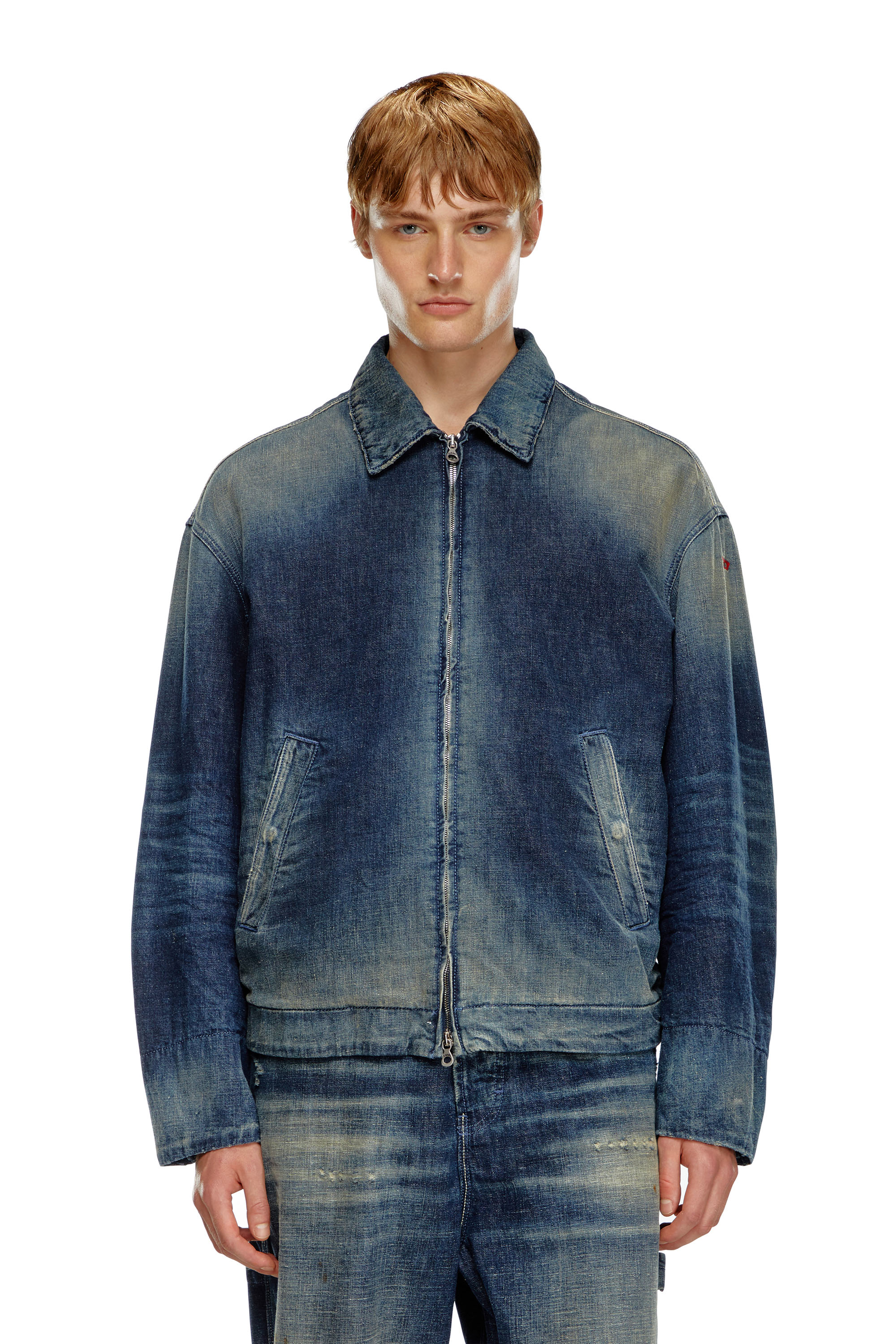 Diesel - D-STACK, Male's Padded jacket in utility-style denim in Dark Blue - 1