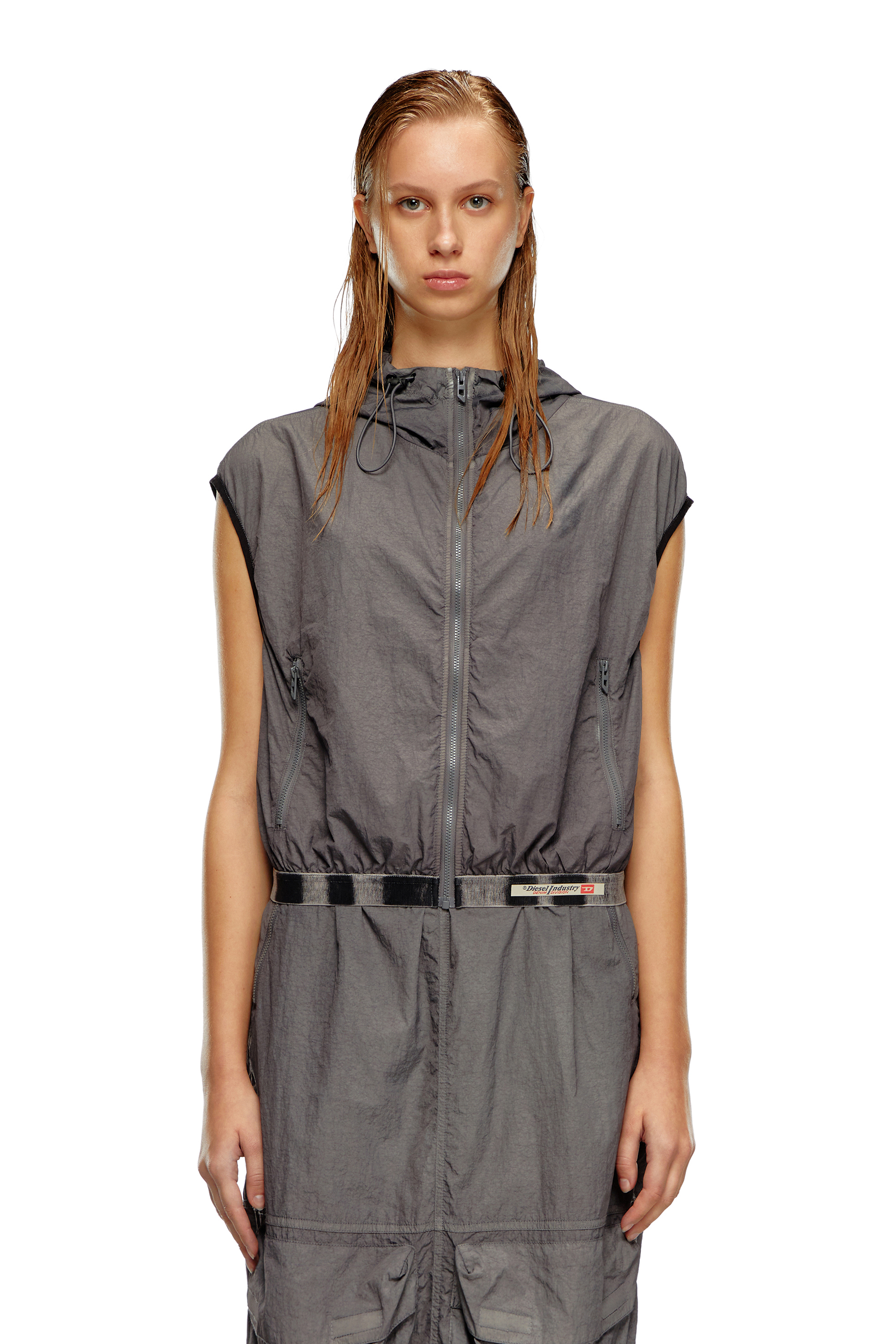 Diesel - G-RANT, Female's Hooded vest in recycled nylon in Grey - 5