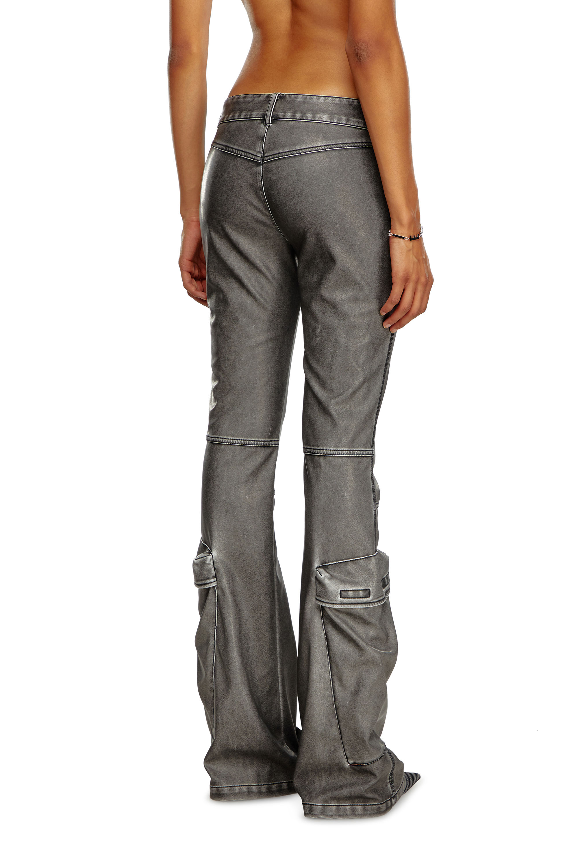 Diesel - P-OWER-P1, Female Bootcut trousers in washed tech fabric in Black - Image 2