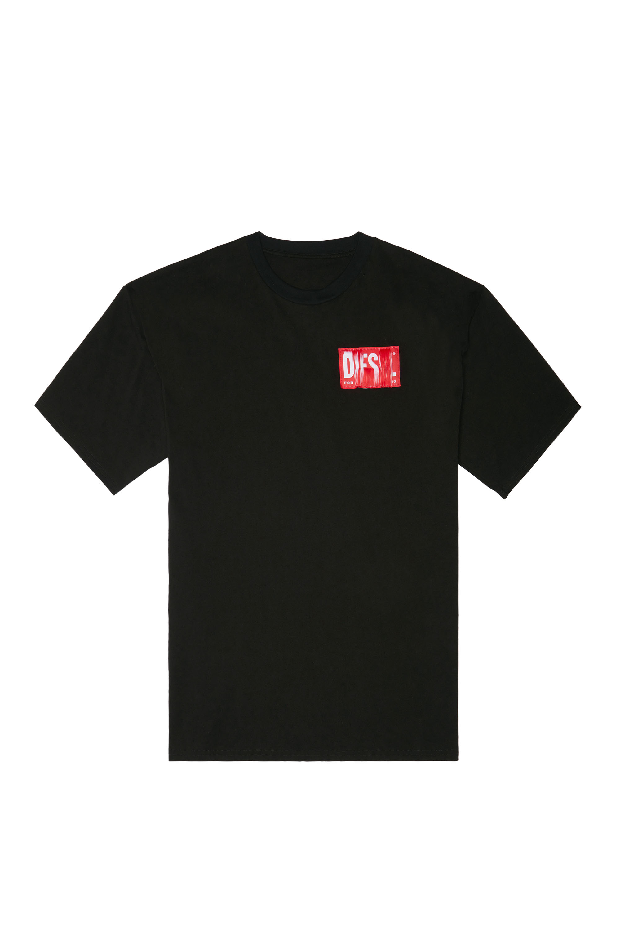 Diesel - T-NLABEL, Homme T-shirt avec empiècement à logo effiloché in Noir - Image 5