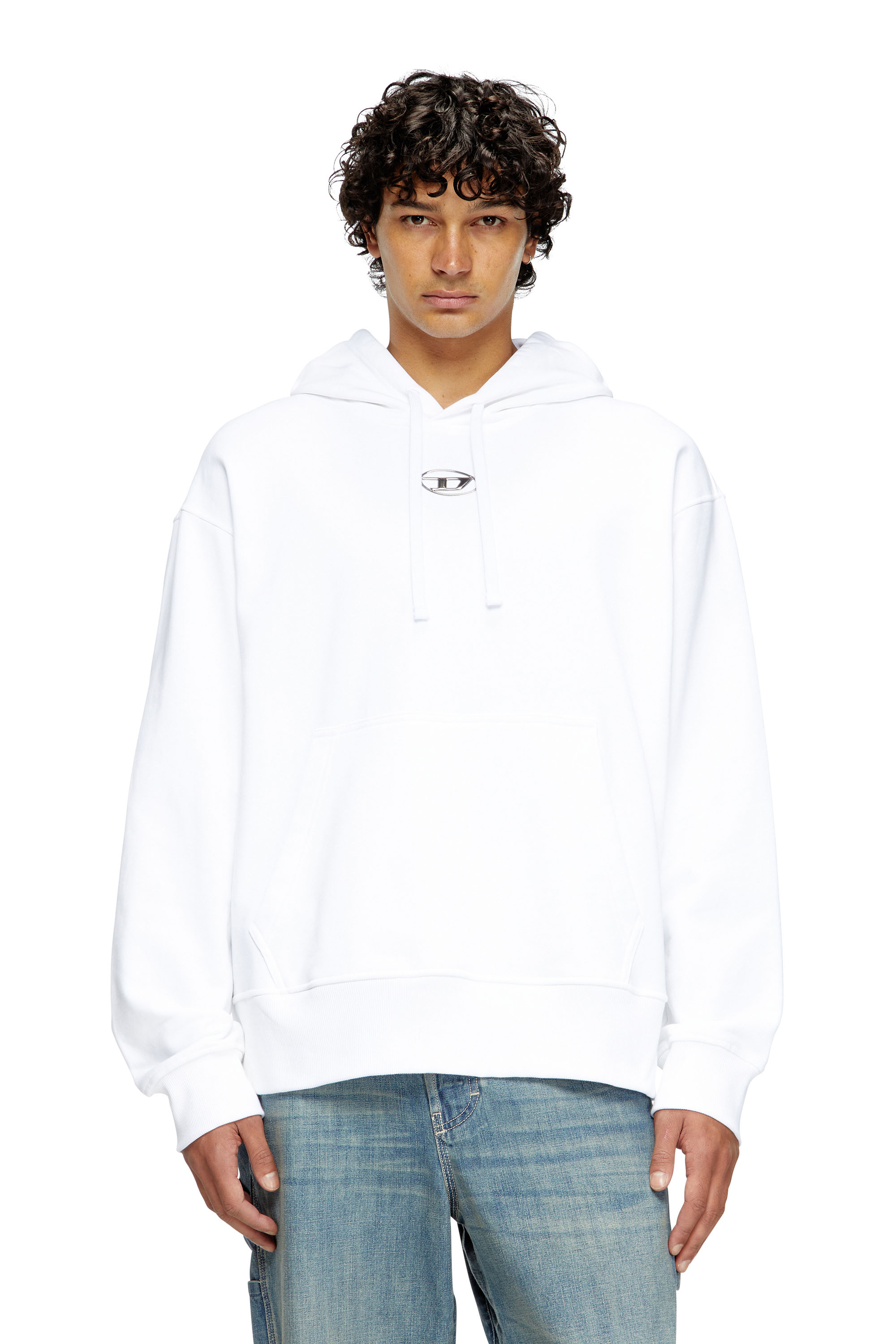Diesel - S-MACS-HOOD-OD, Sweat-shirt à capuche oversize avec logo métallisé Homme in Blanc - 1