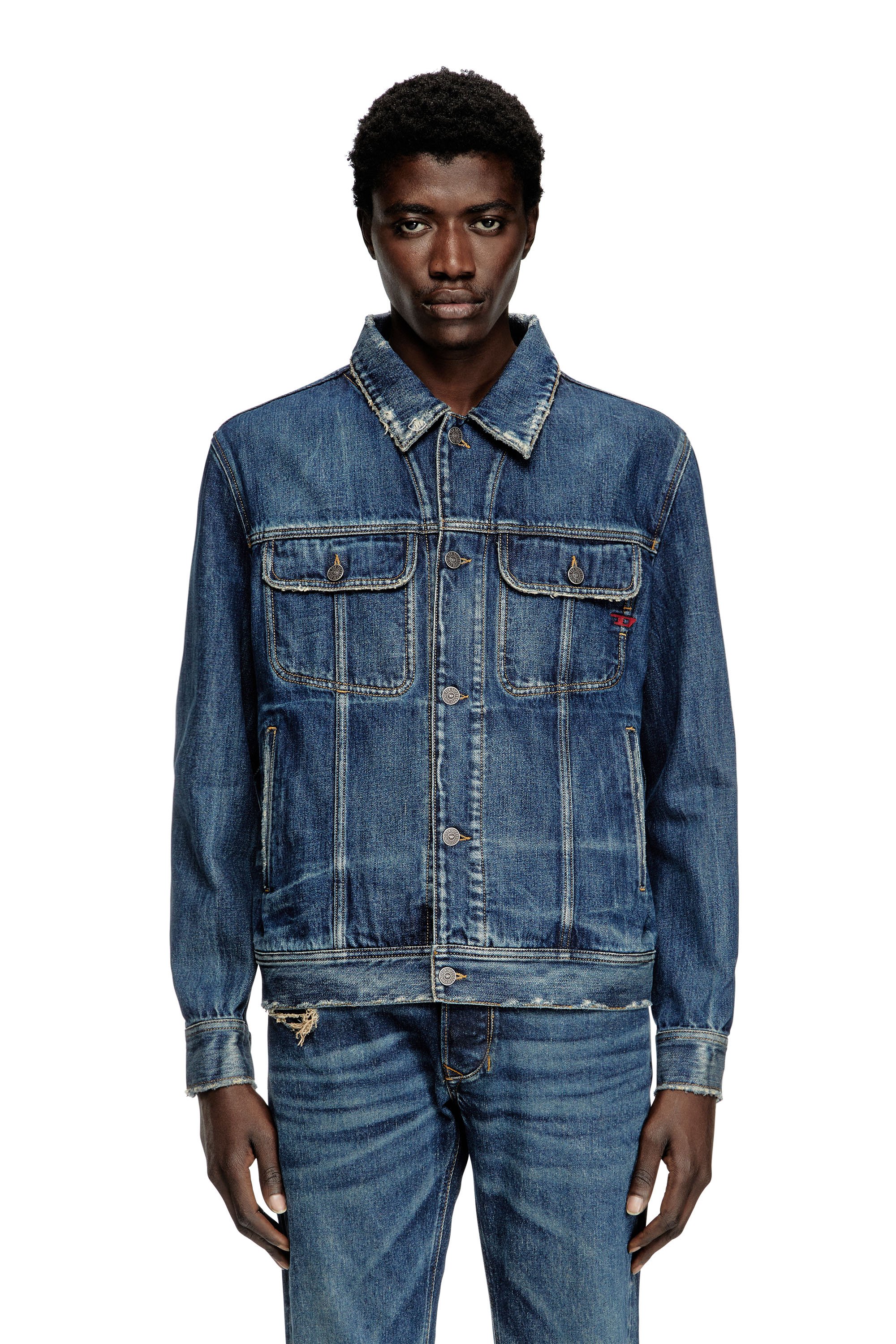 Diesel - D-BARCY, Male's Regular-fit trucker jacket in Dark Blue - 1