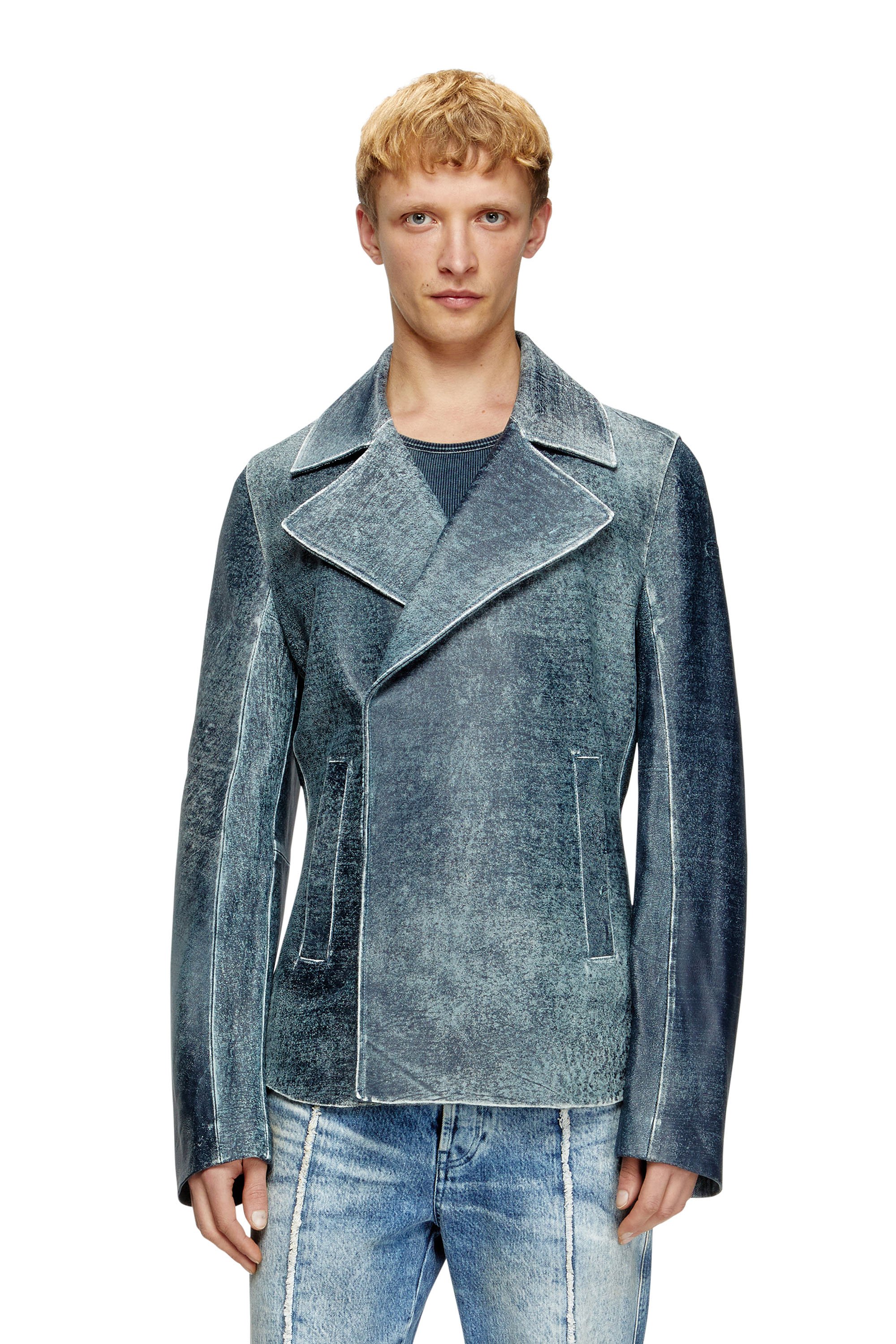 Diesel - L-WERNER, Male's Jacket in denim-treated leather in Dark Blue - 1