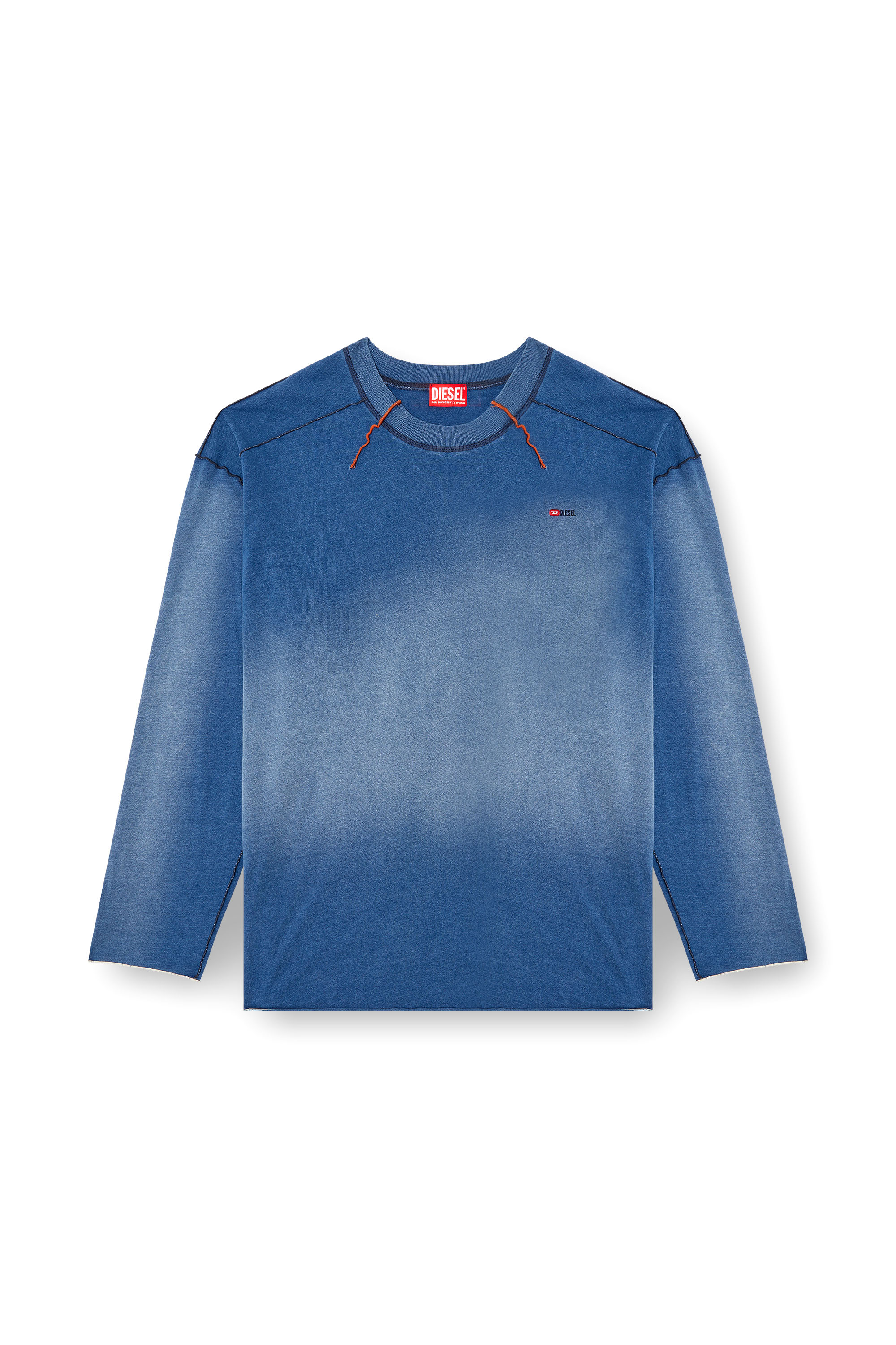 Diesel - T-CRAO-LS, Male's Faded long-sleeve T-shirt with micro logo in Blue - 4