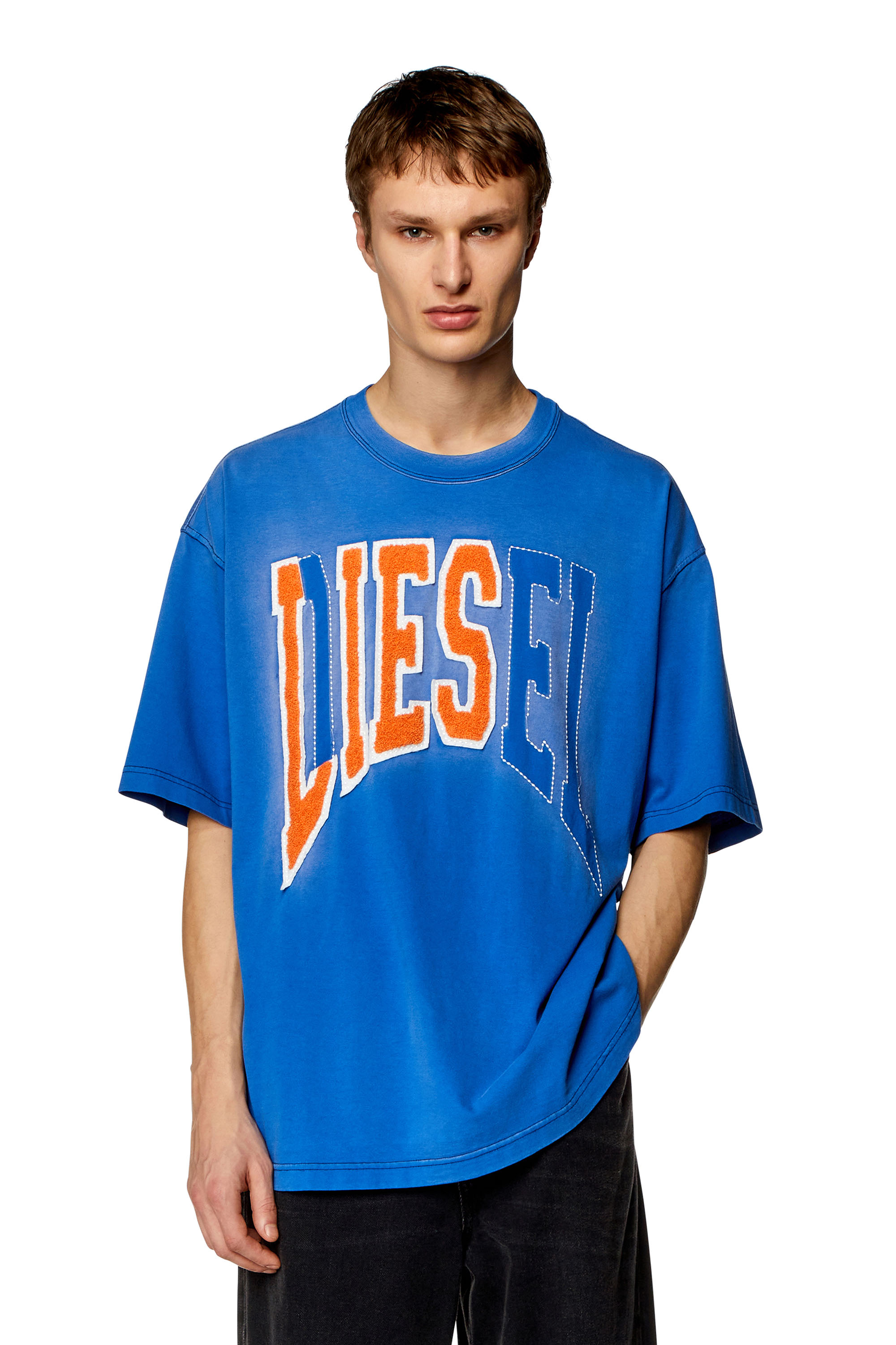 Diesel - T-WASH-N, Homme T-shirt oversize avec logo Diesel Lies in Bleu - Image 1