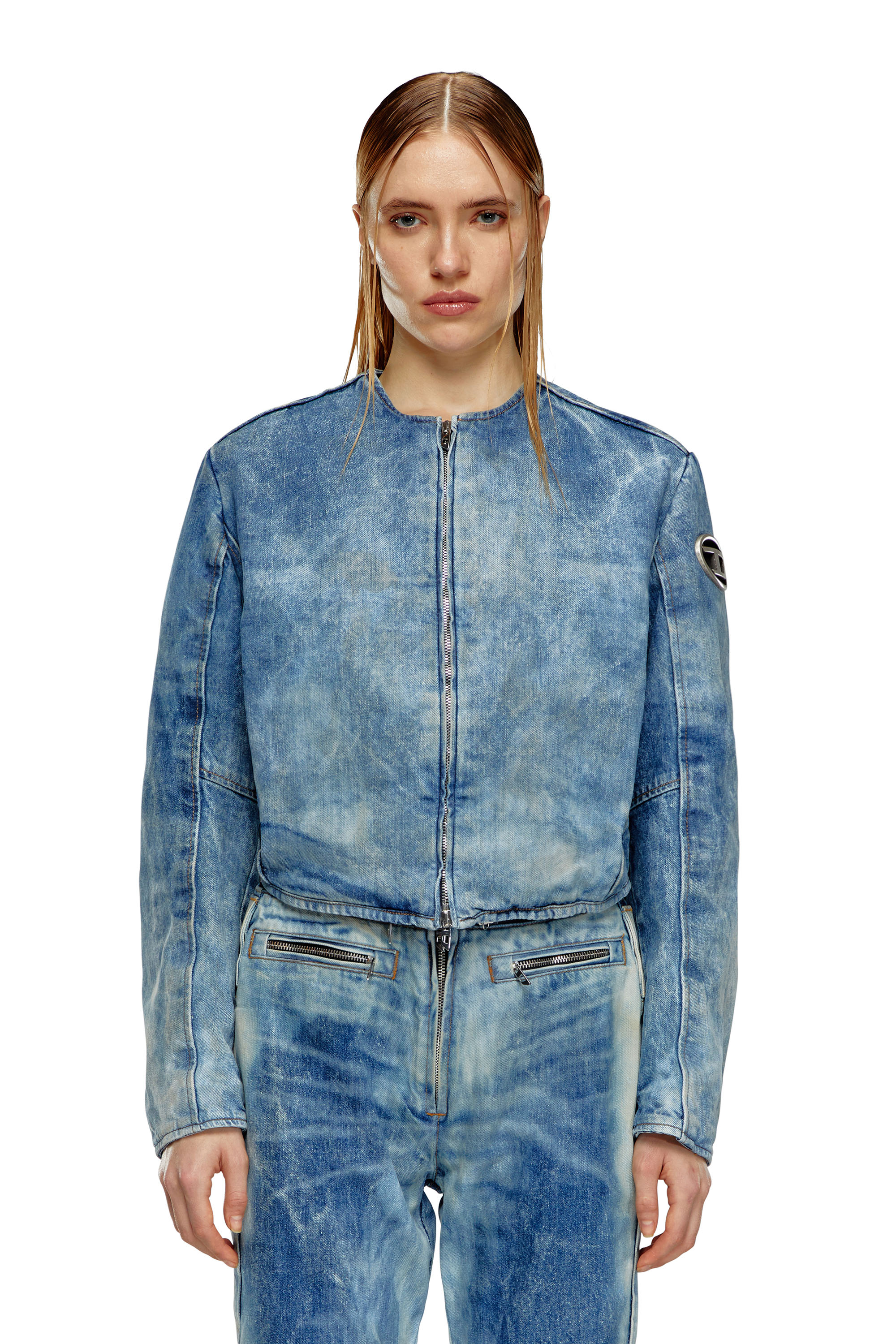 Diesel - DE-CALUR-FSE, Female Denim jacket with biker zip details in Blue - Image 5