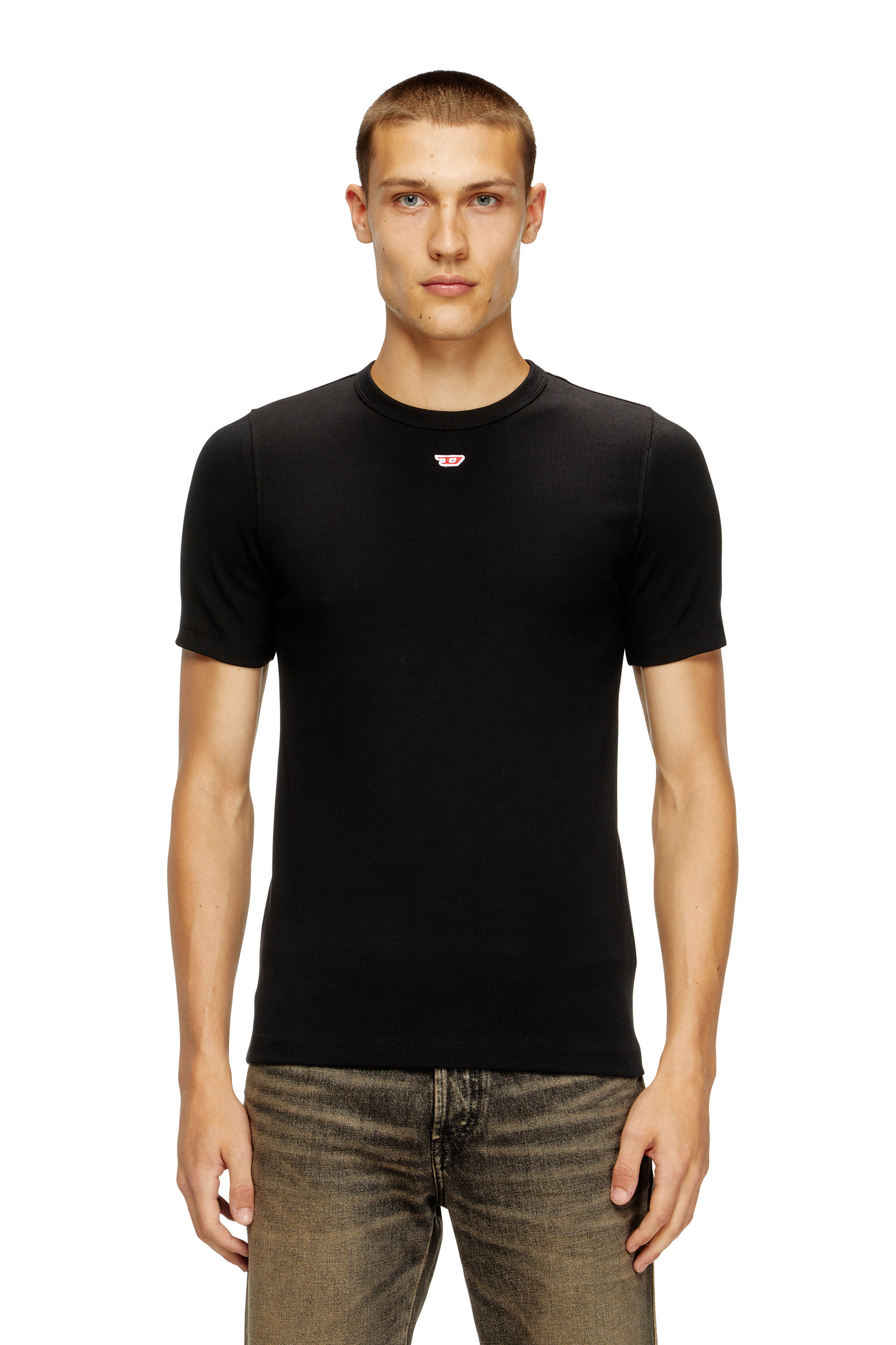 Diesel - D-RIBBER-N, Male's T-shirt with D patch in Black - 1