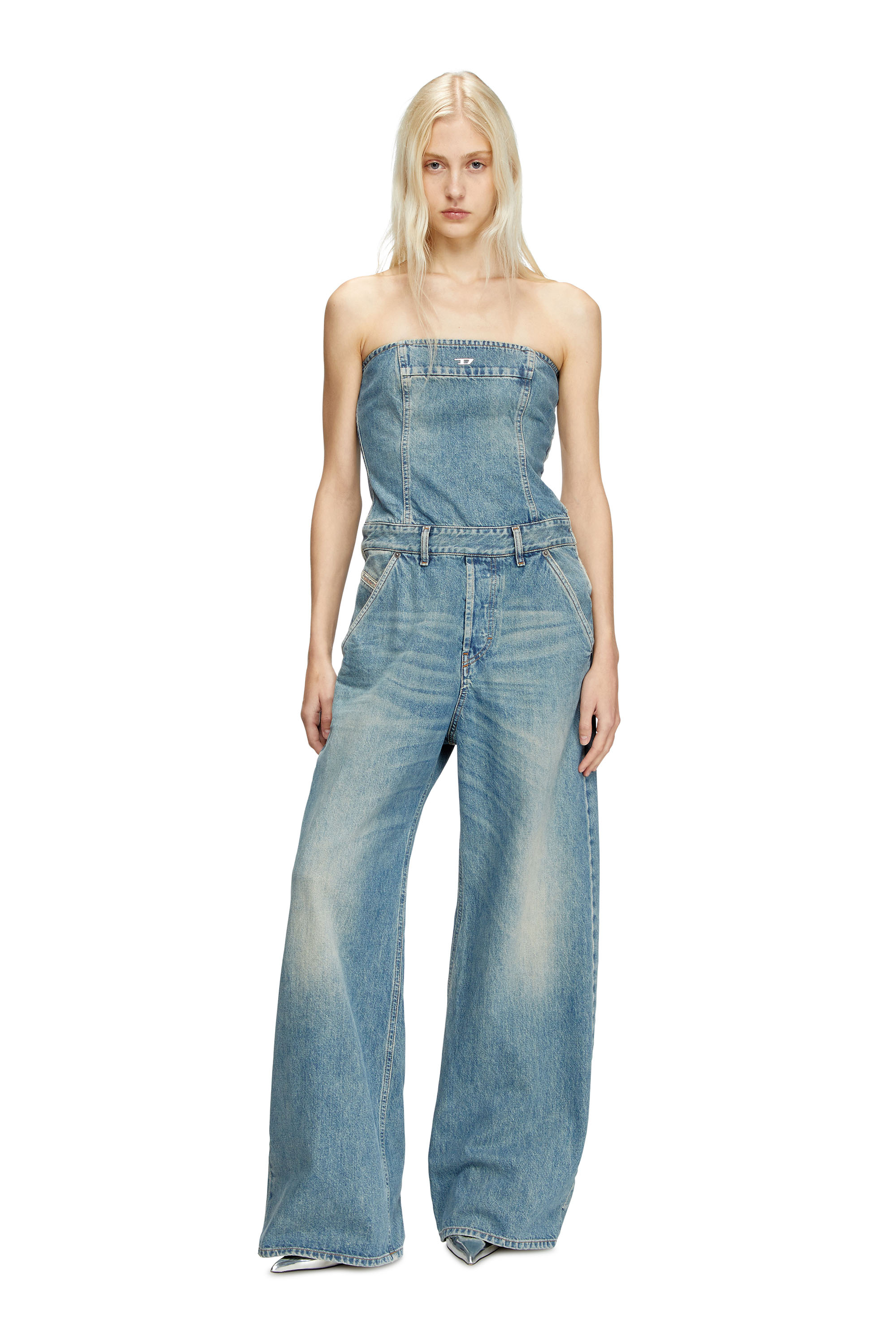 Diesel - DE-BRIDE, Female's Denim strapless jumpsuit in Light Blue - 2