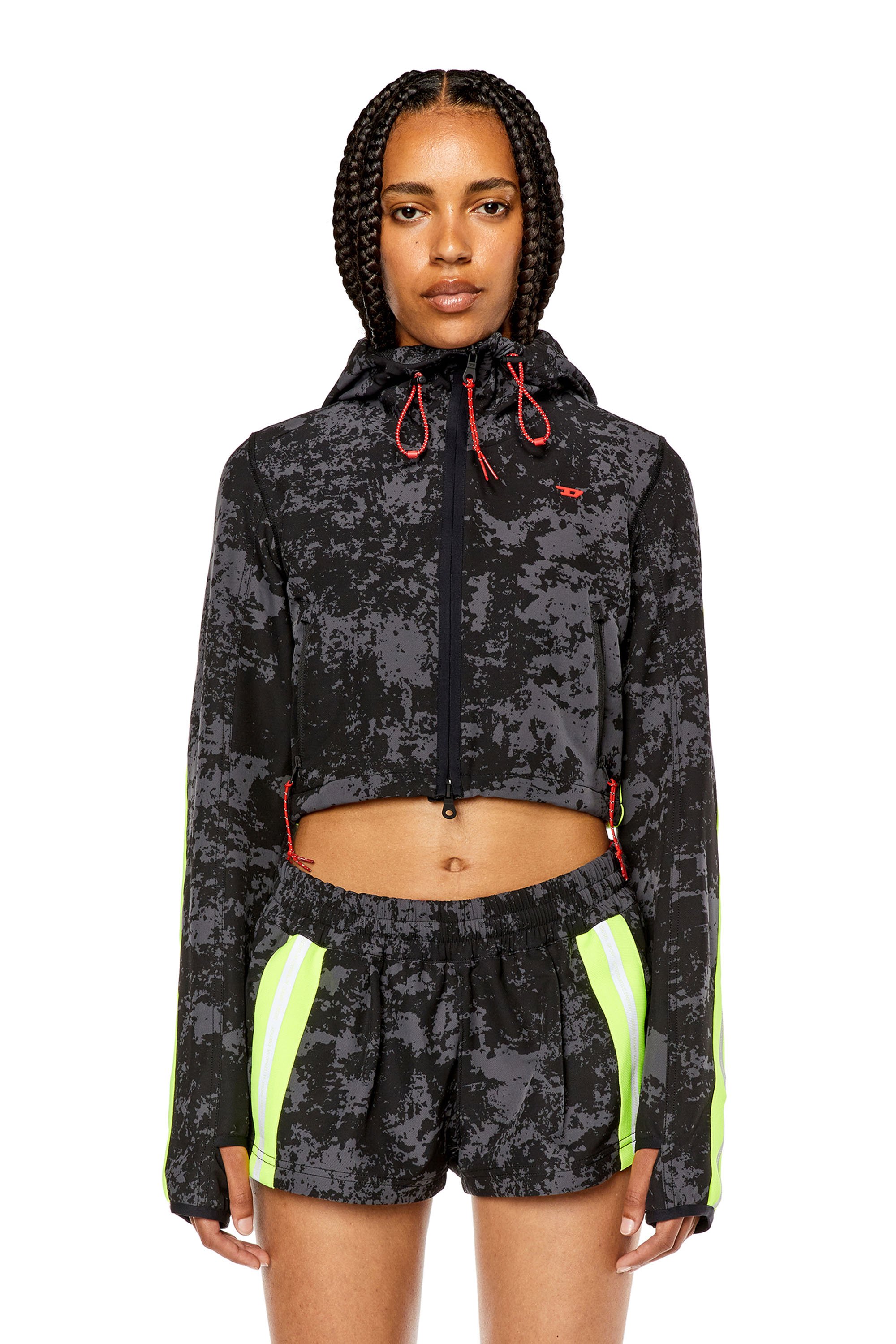 Diesel - AWWT-CYNTHIA-WT40, Female Hooded cropped jacket with cloudy print in Black - Image 1